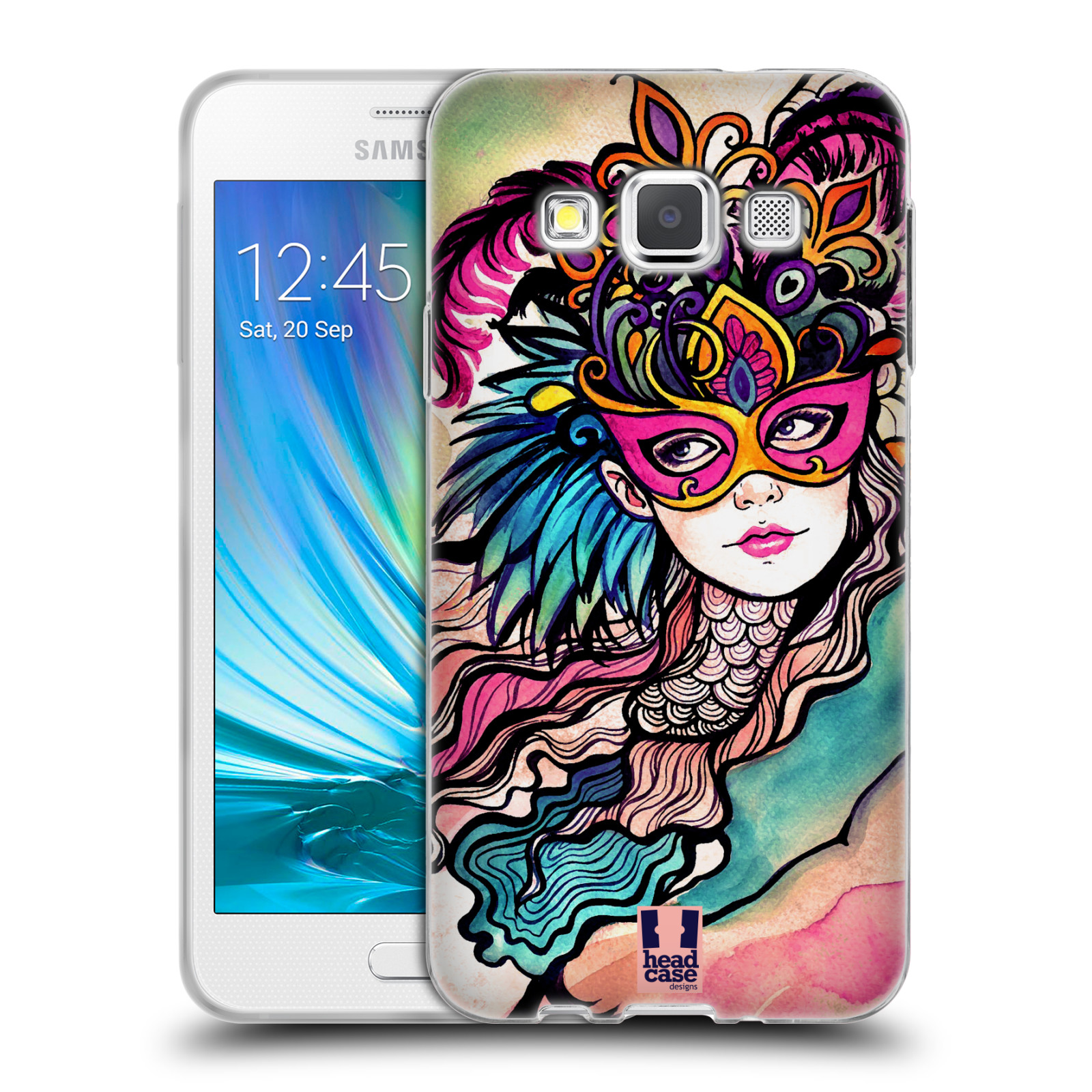HEAD CASE silikonový obal na mobil Samsung Galaxy A3 vzor Maškarní ples masky kreslené vzory růžová