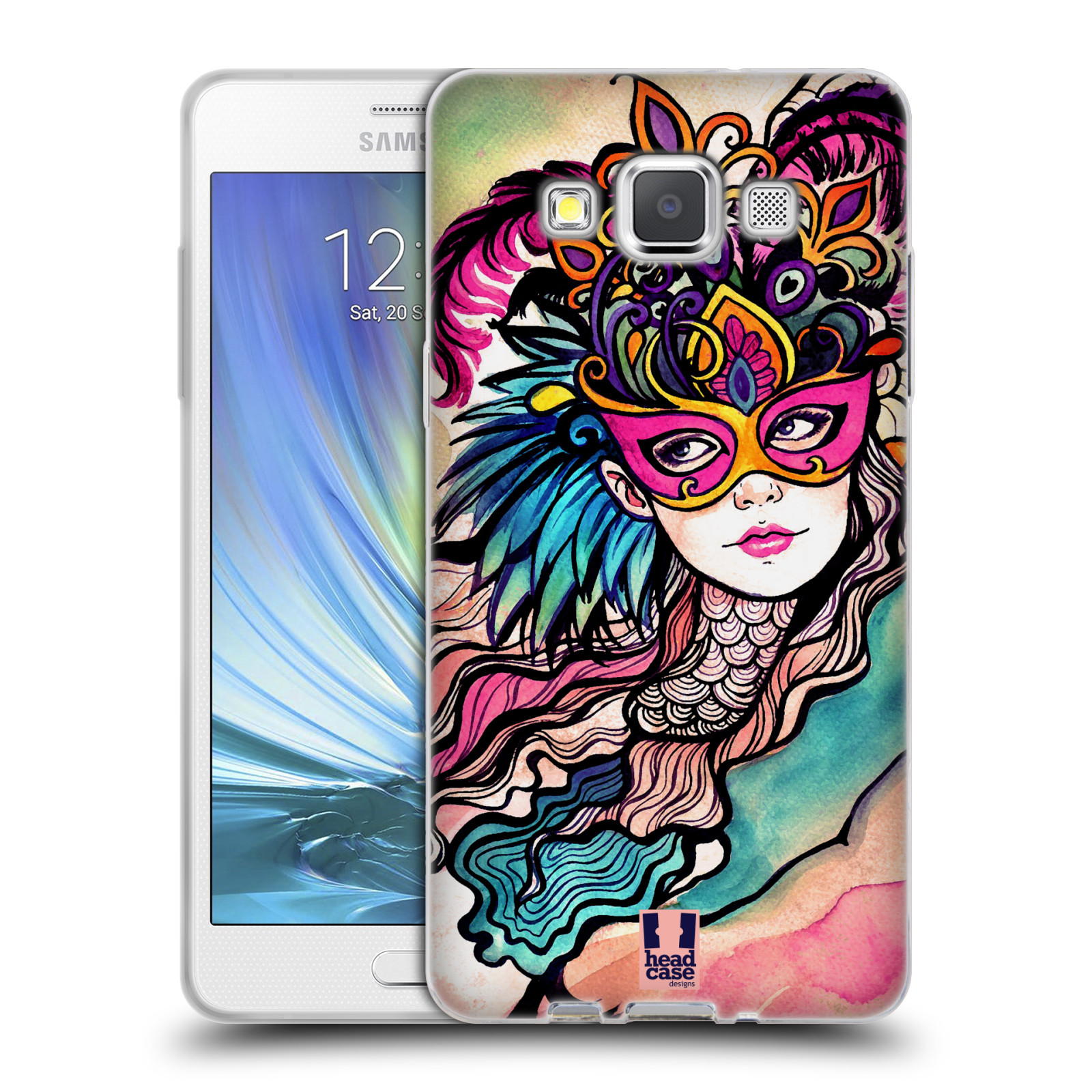 HEAD CASE silikonový obal na mobil Samsung Galaxy A5 vzor Maškarní ples masky kreslené vzory růžová