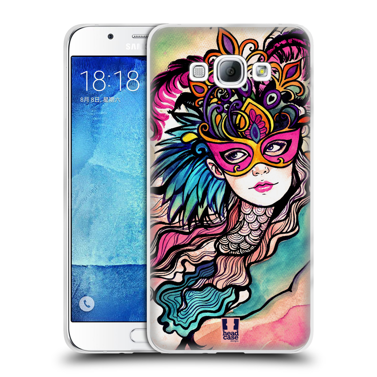 HEAD CASE silikonový obal na mobil Samsung Galaxy A8 vzor Maškarní ples masky kreslené vzory růžová