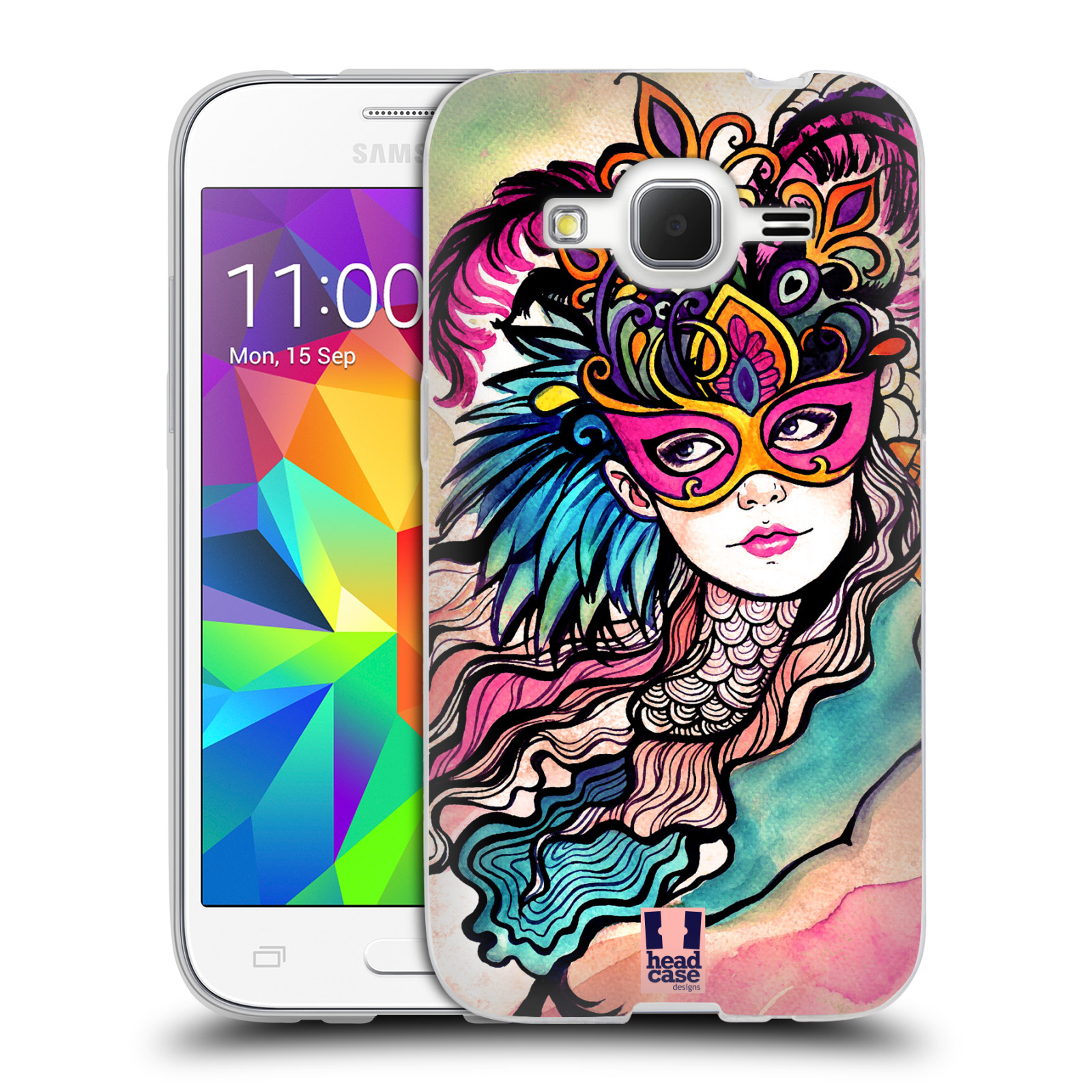 HEAD CASE silikonový obal na mobil Samsung Galaxy Core Prime (G360) vzor Maškarní ples masky kreslené vzory růžová