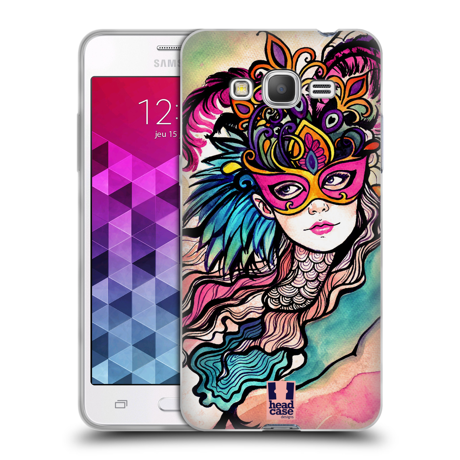 HEAD CASE silikonový obal na mobil Samsung Galaxy GRAND PRIME vzor Maškarní ples masky kreslené vzory růžová