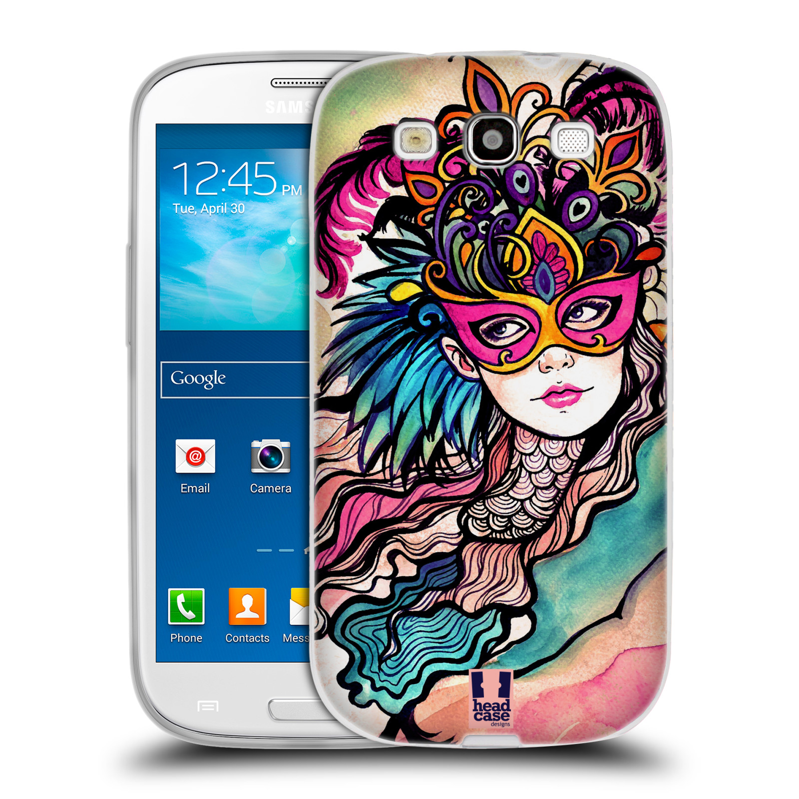 HEAD CASE silikonový obal na mobil Samsung Galaxy S3 i9300 vzor Maškarní ples masky kreslené vzory růžová