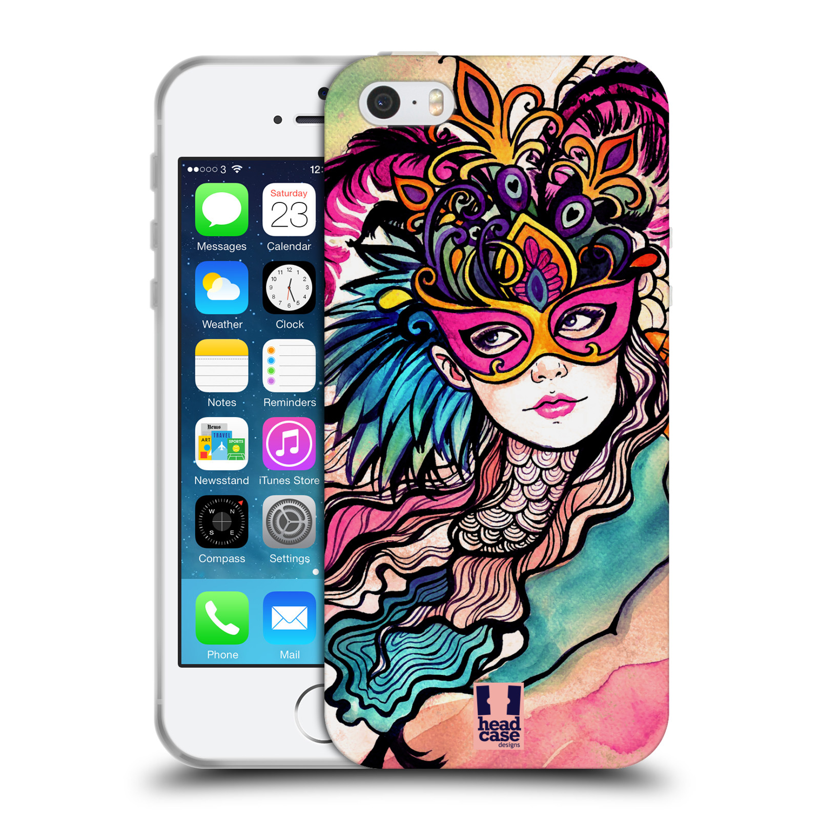 HEAD CASE silikonový obal na mobil Apple Iphone 5/5S vzor Maškarní ples masky kreslené vzory růžová
