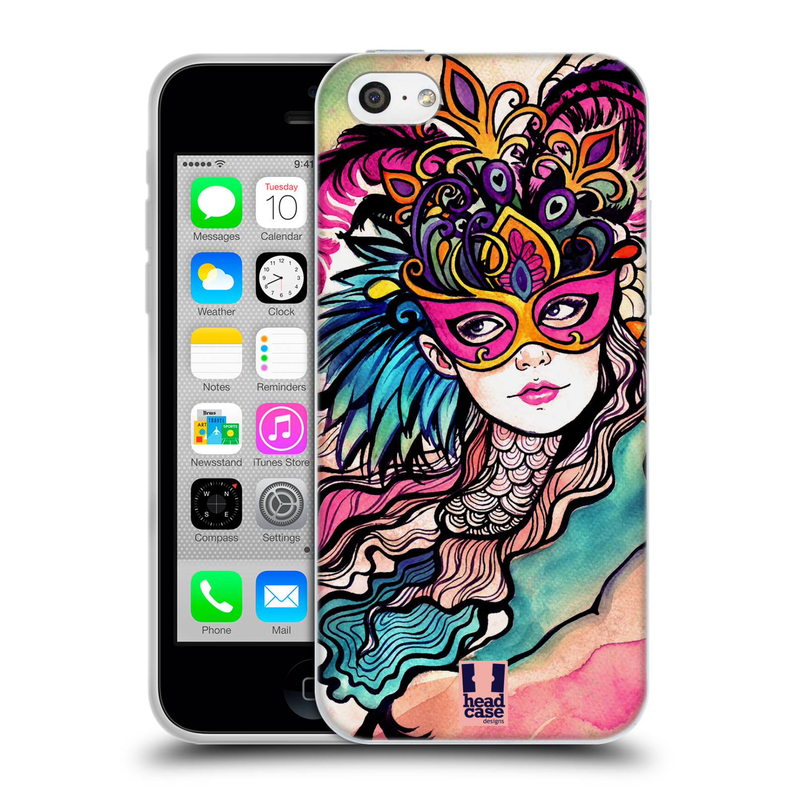 HEAD CASE silikonový obal na mobil Apple Iphone 5C vzor Maškarní ples masky kreslené vzory růžová
