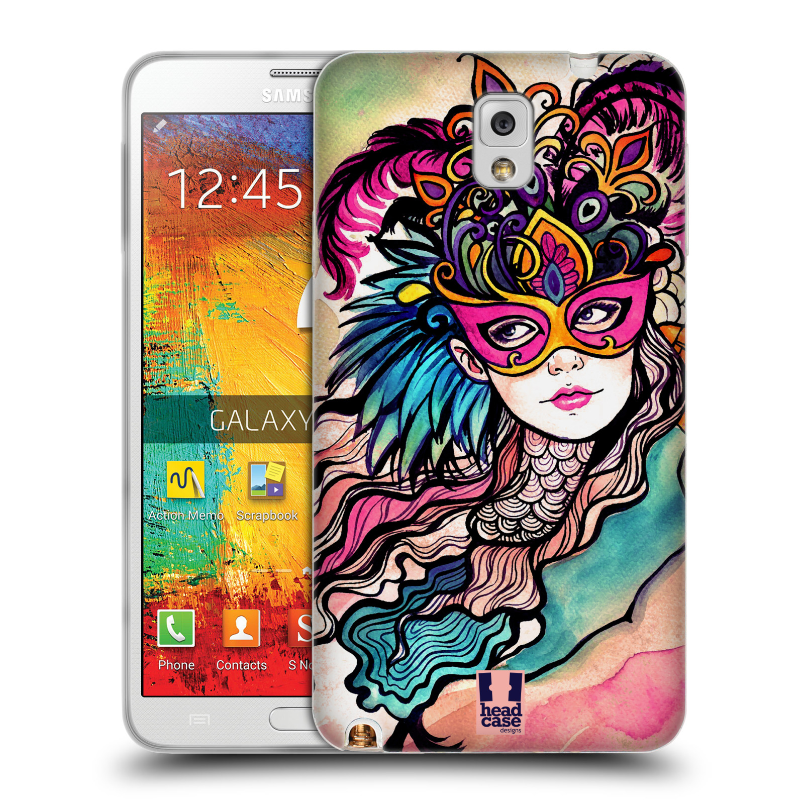 HEAD CASE silikonový obal na mobil Samsung Galaxy Note 3 (N9005) vzor Maškarní ples masky kreslené vzory růžová