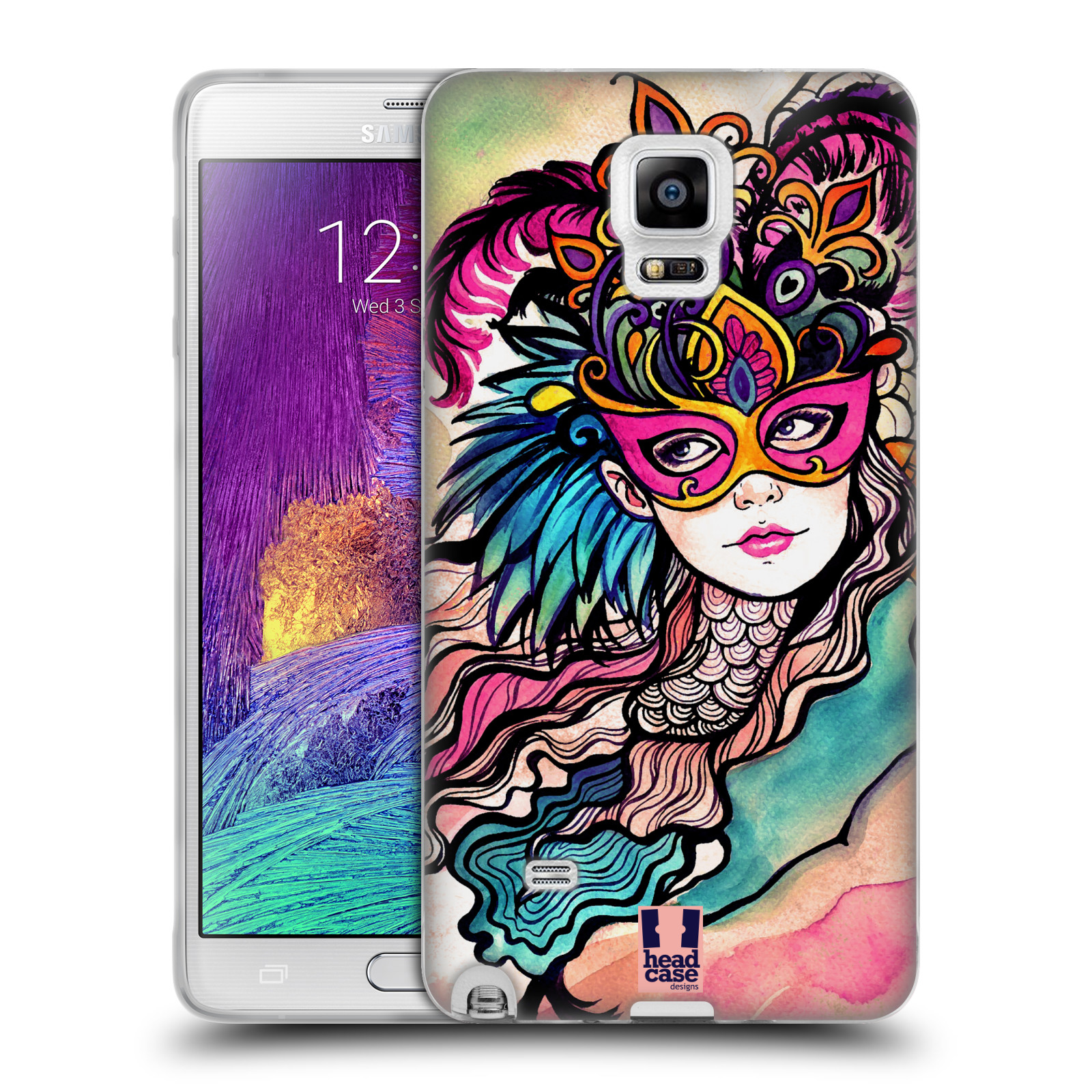 HEAD CASE silikonový obal na mobil Samsung Galaxy Note 4 (N910) vzor Maškarní ples masky kreslené vzory růžová