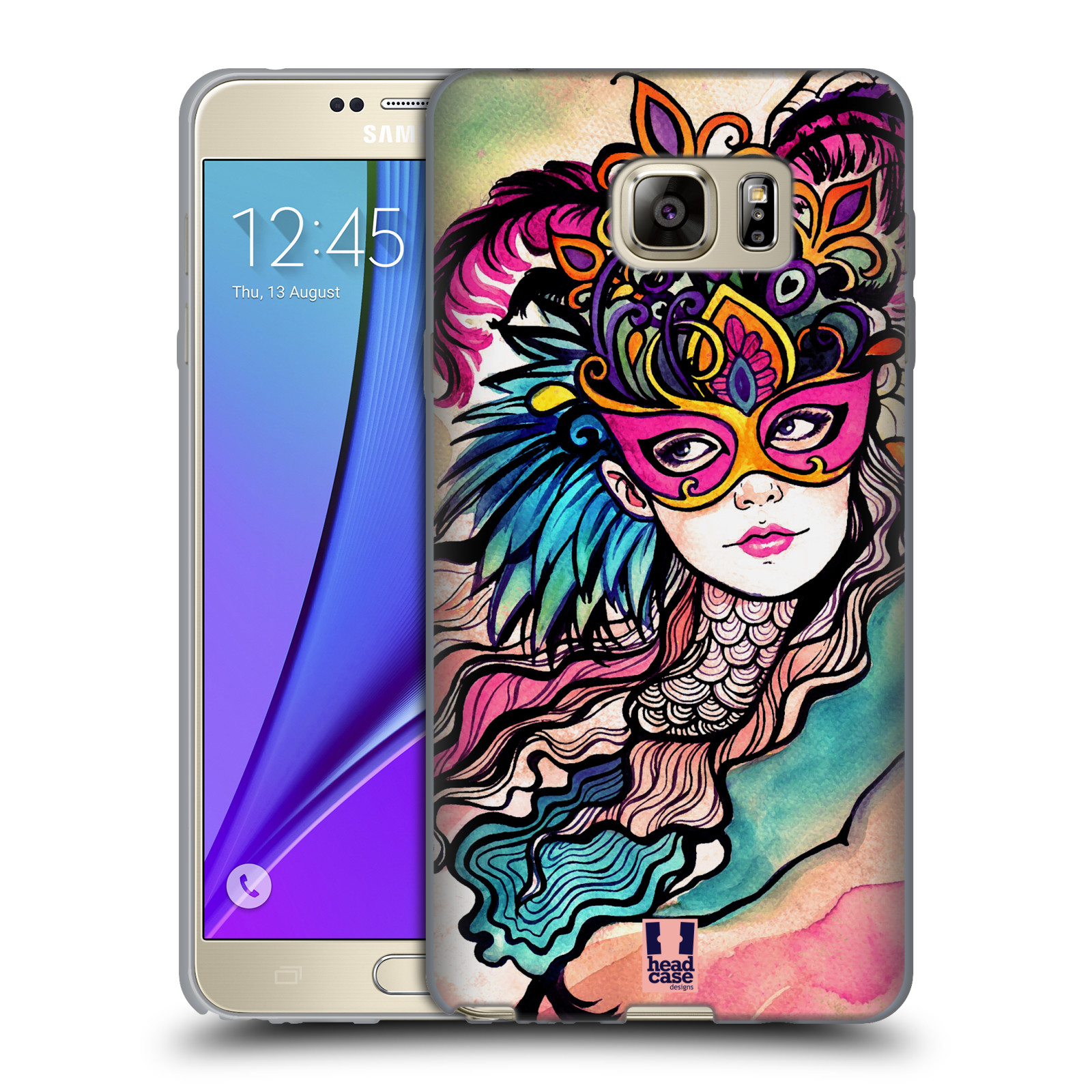 HEAD CASE silikonový obal na mobil Samsung Galaxy Note 5 (N920) vzor Maškarní ples masky kreslené vzory růžová