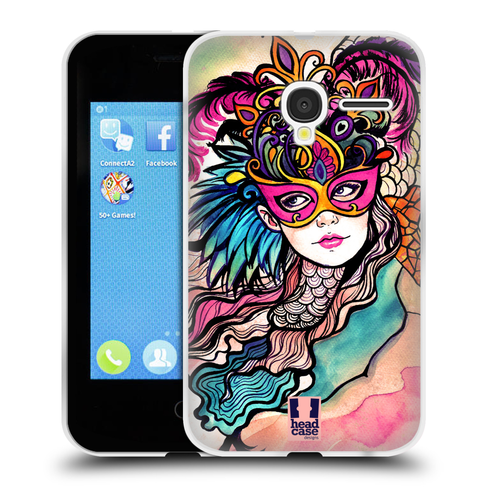 HEAD CASE silikonový obal na mobil Alcatel PIXI 3 OT-4022D (3,5 palcový displej) vzor Maškarní ples masky kreslené vzory růžová