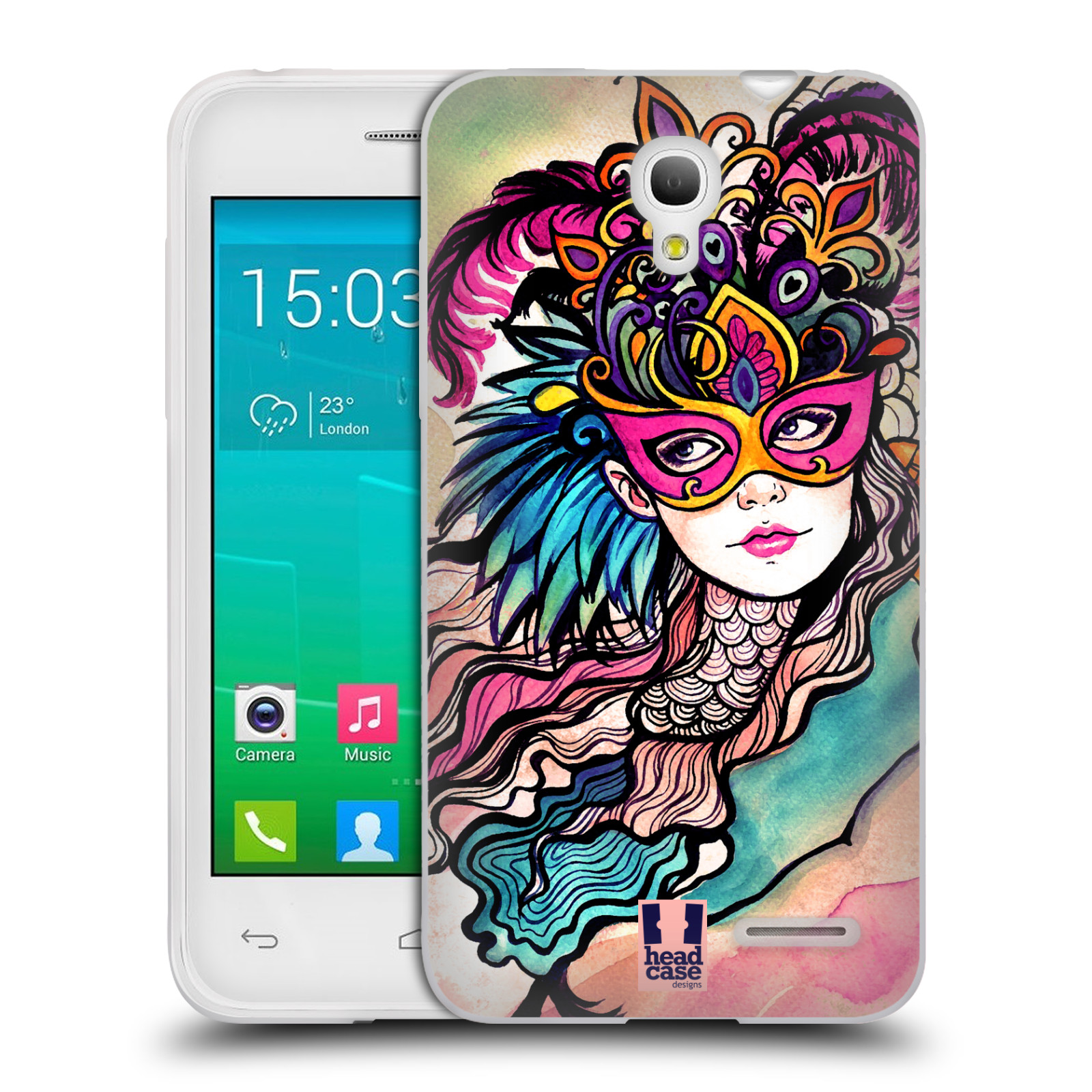 HEAD CASE silikonový obal na mobil Alcatel POP S3 OT-5050Y vzor Maškarní ples masky kreslené vzory růžová