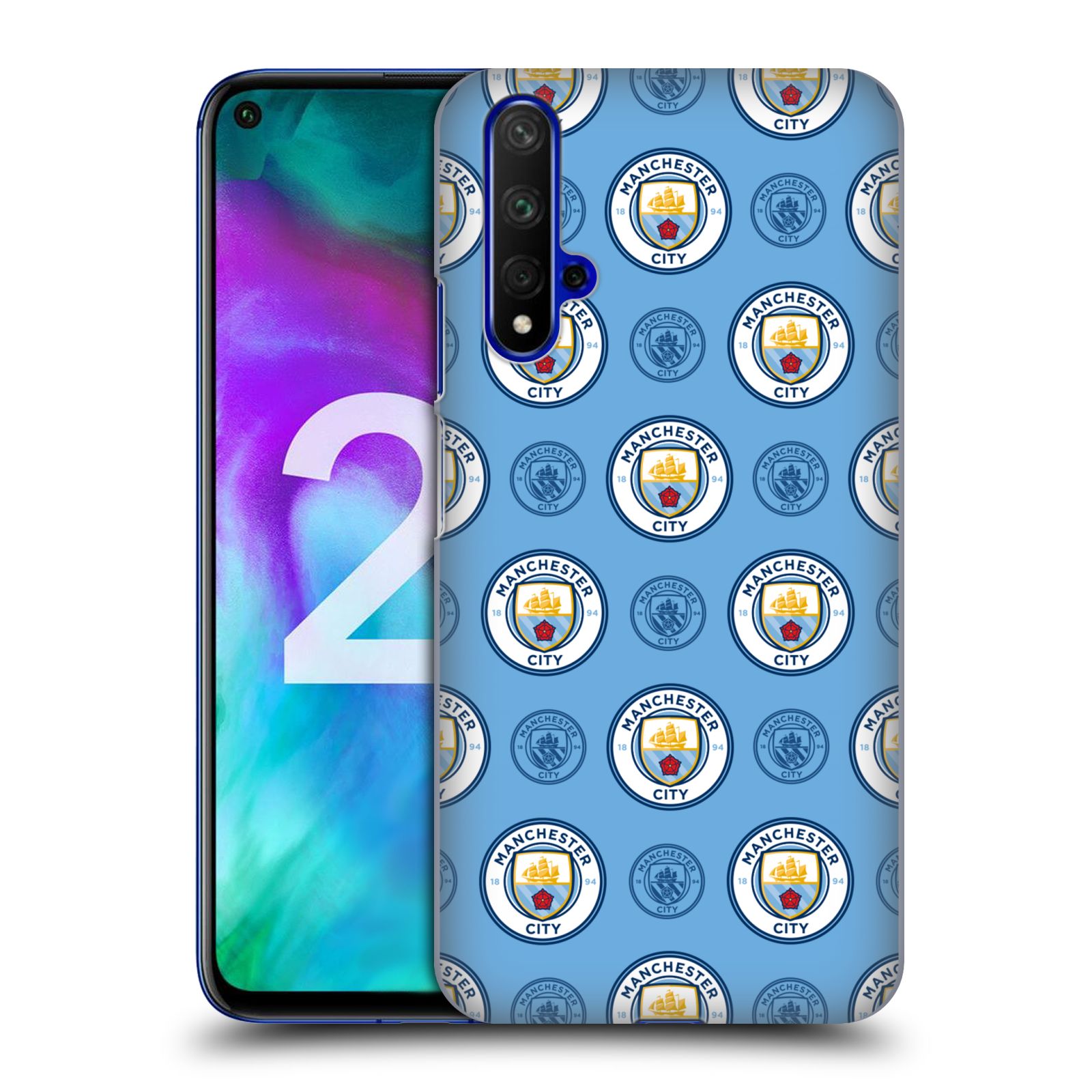 Pouzdro na mobil Honor 20 - HEAD CASE - Fotbalový klub Manchester City modrý vzorkovaný malé znaky