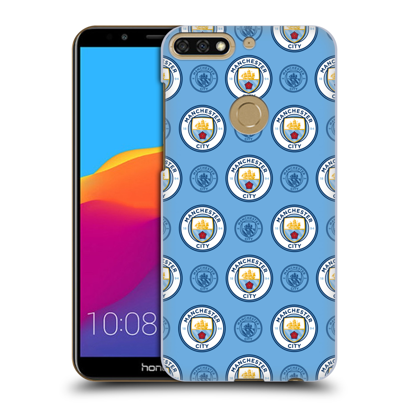 HEAD CASE plastový obal na mobil Honor 7c Fotbalový klub Manchester City modrý vzorkovaný malé znaky