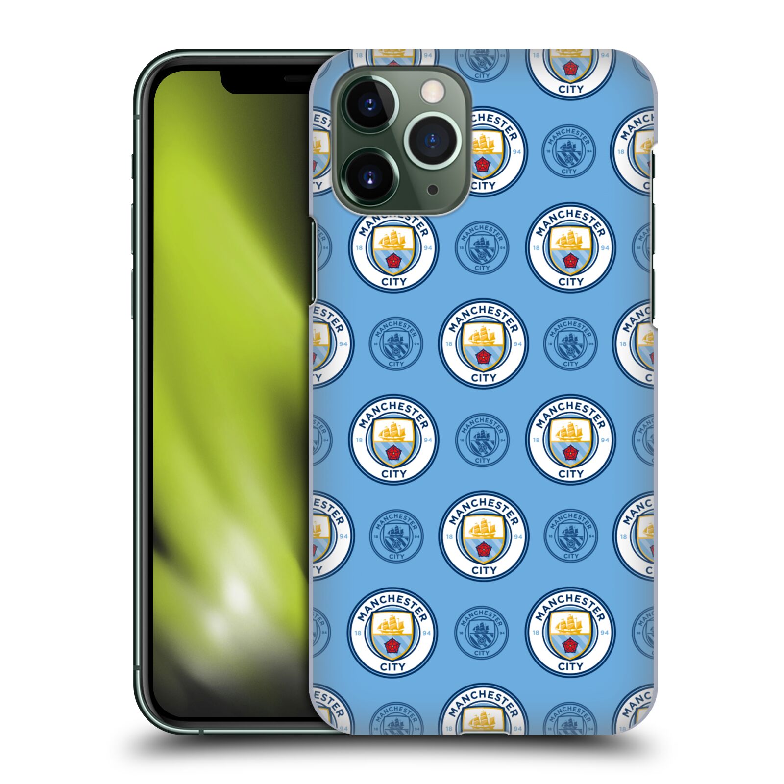 Pouzdro na mobil Apple Iphone 11 PRO - HEAD CASE - Fotbalový klub Manchester City modrý vzorkovaný malé znaky