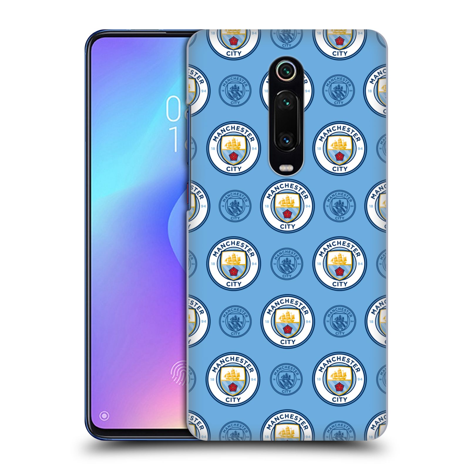 Pouzdro na mobil Xiaomi Mi 9T PRO - HEAD CASE - Fotbalový klub Manchester City modrý vzorkovaný malé znaky