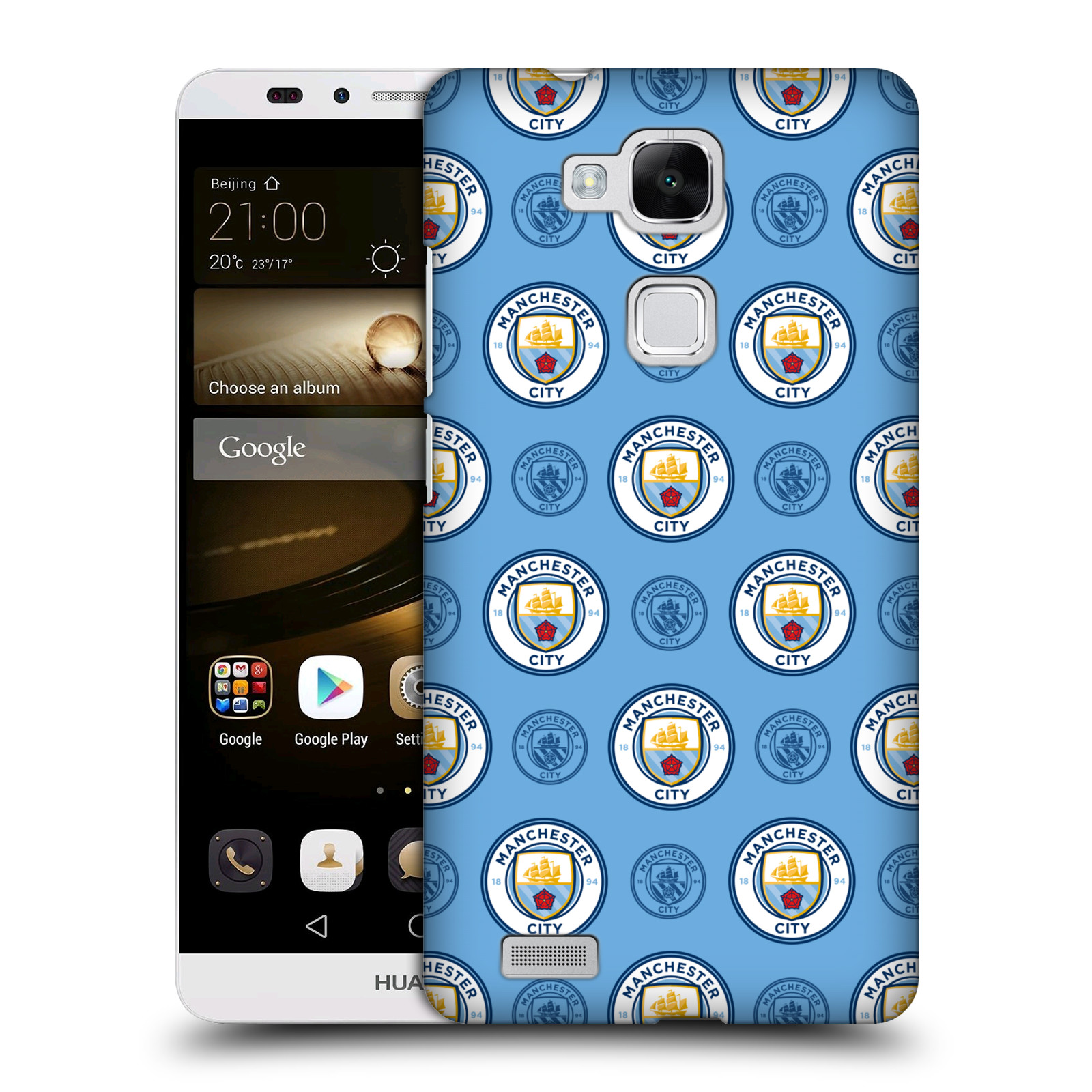 HEAD CASE plastový obal na mobil Huawei Mate 7 Fotbalový klub Manchester City modrý vzorkovaný malé znaky