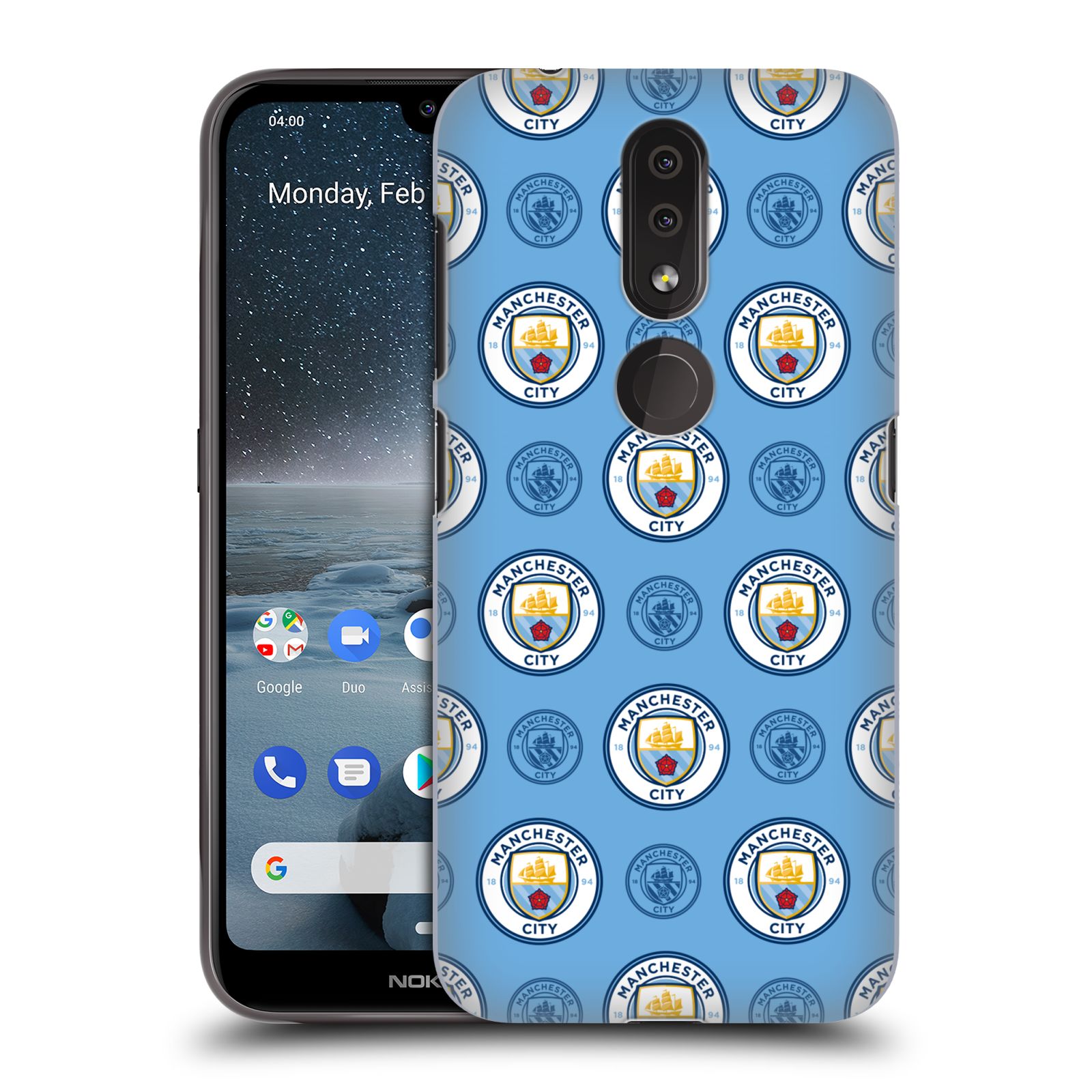Pouzdro na mobil Nokia 4.2 - HEAD CASE - Fotbalový klub Manchester City modrý vzorkovaný malé znaky