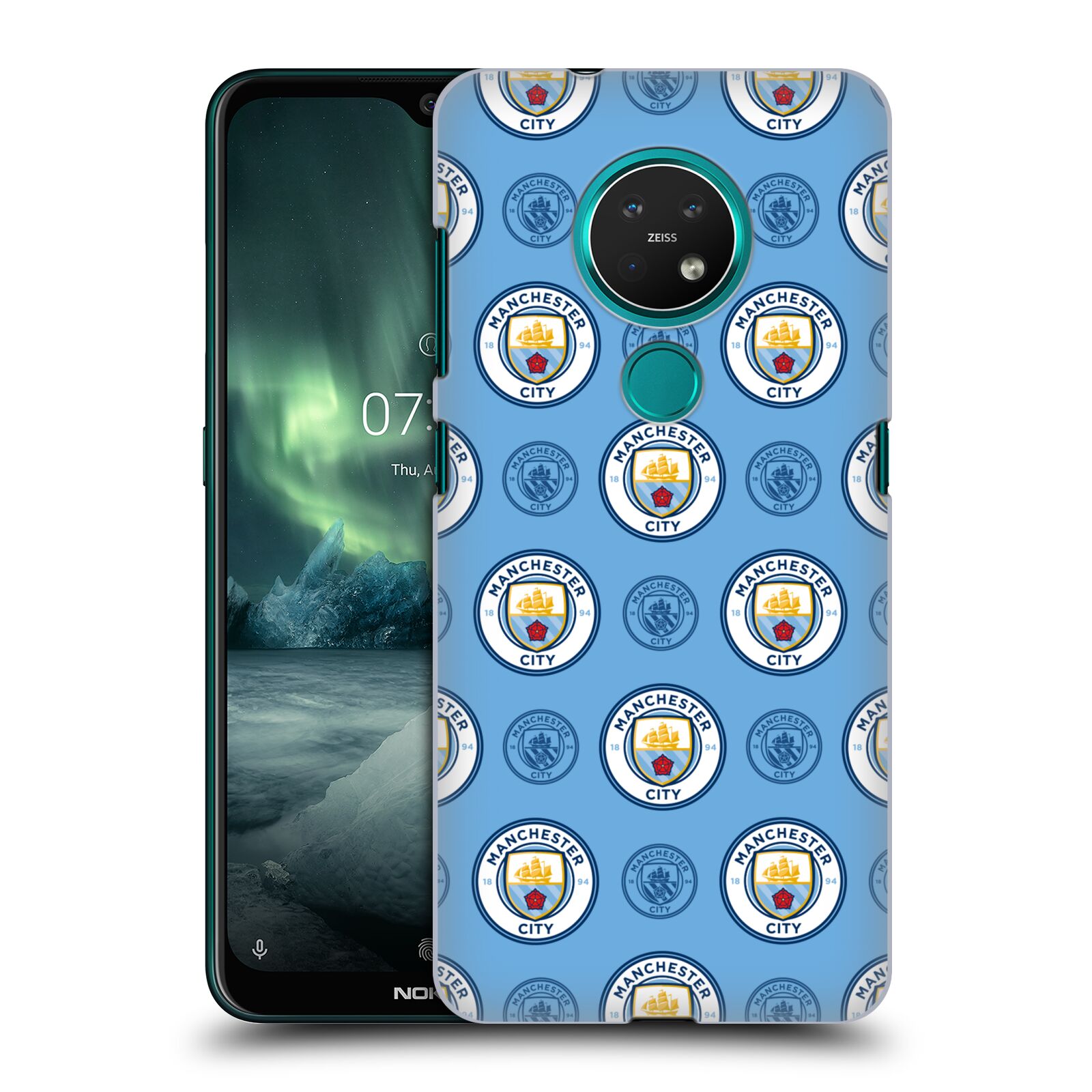 Pouzdro na mobil NOKIA 7.2 - HEAD CASE - Fotbalový klub Manchester City modrý vzorkovaný malé znaky