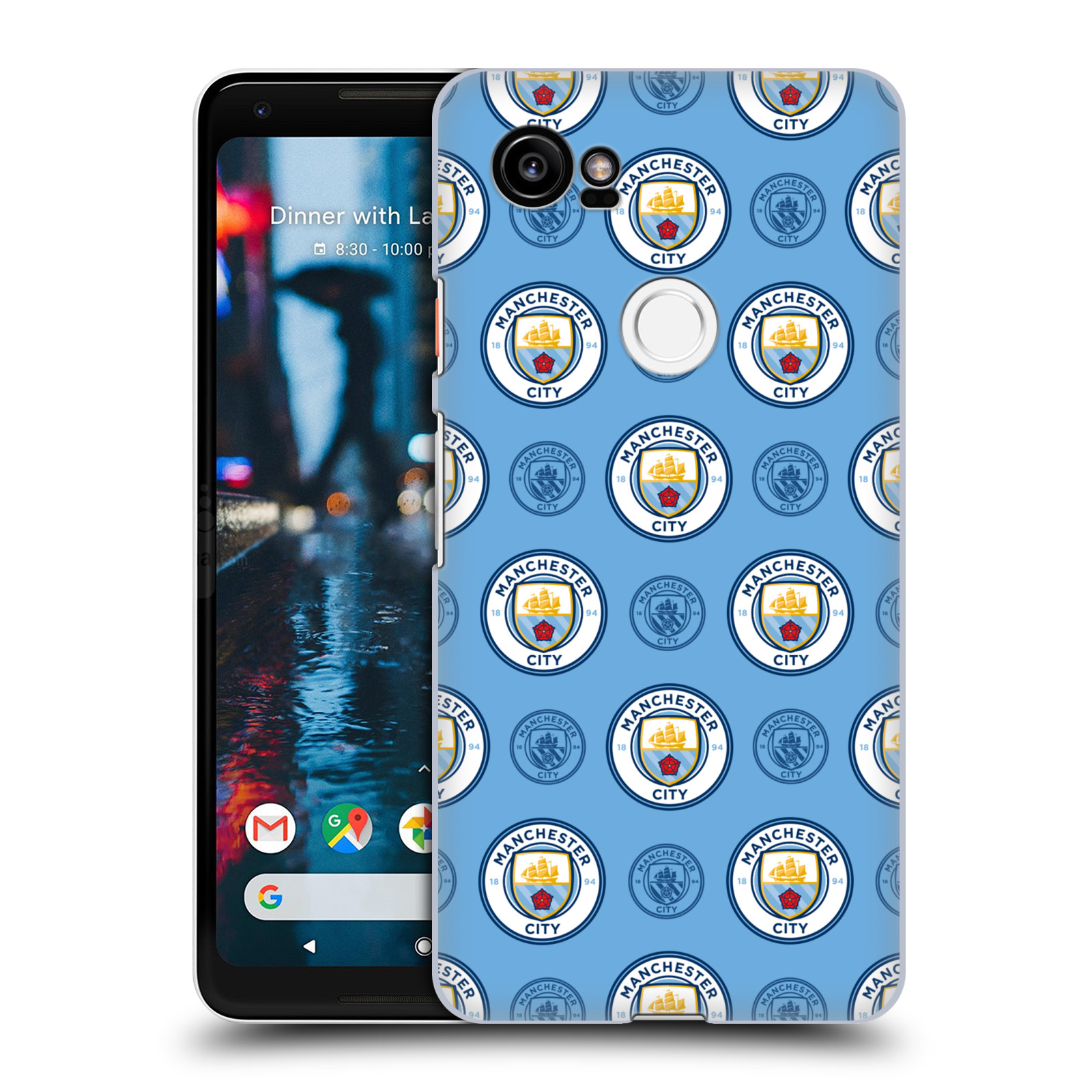 HEAD CASE plastový obal na mobil Google Pixel 2 XL Fotbalový klub Manchester City modrý vzorkovaný malé znaky