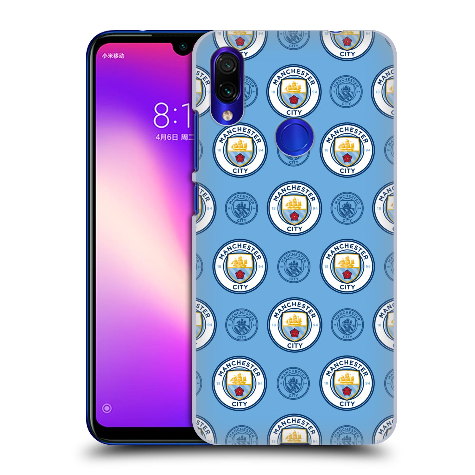 Pouzdro na mobil Xiaomi Redmi Note 7 - Head Case - Fotbalový klub Manchester City modrý vzorkovaný malé znaky