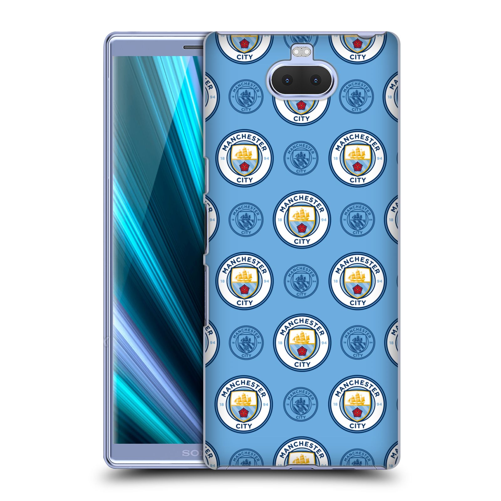 Pouzdro na mobil Sony Xperia 10 - Head Case - Fotbalový klub Manchester City modrý vzorkovaný malé znaky