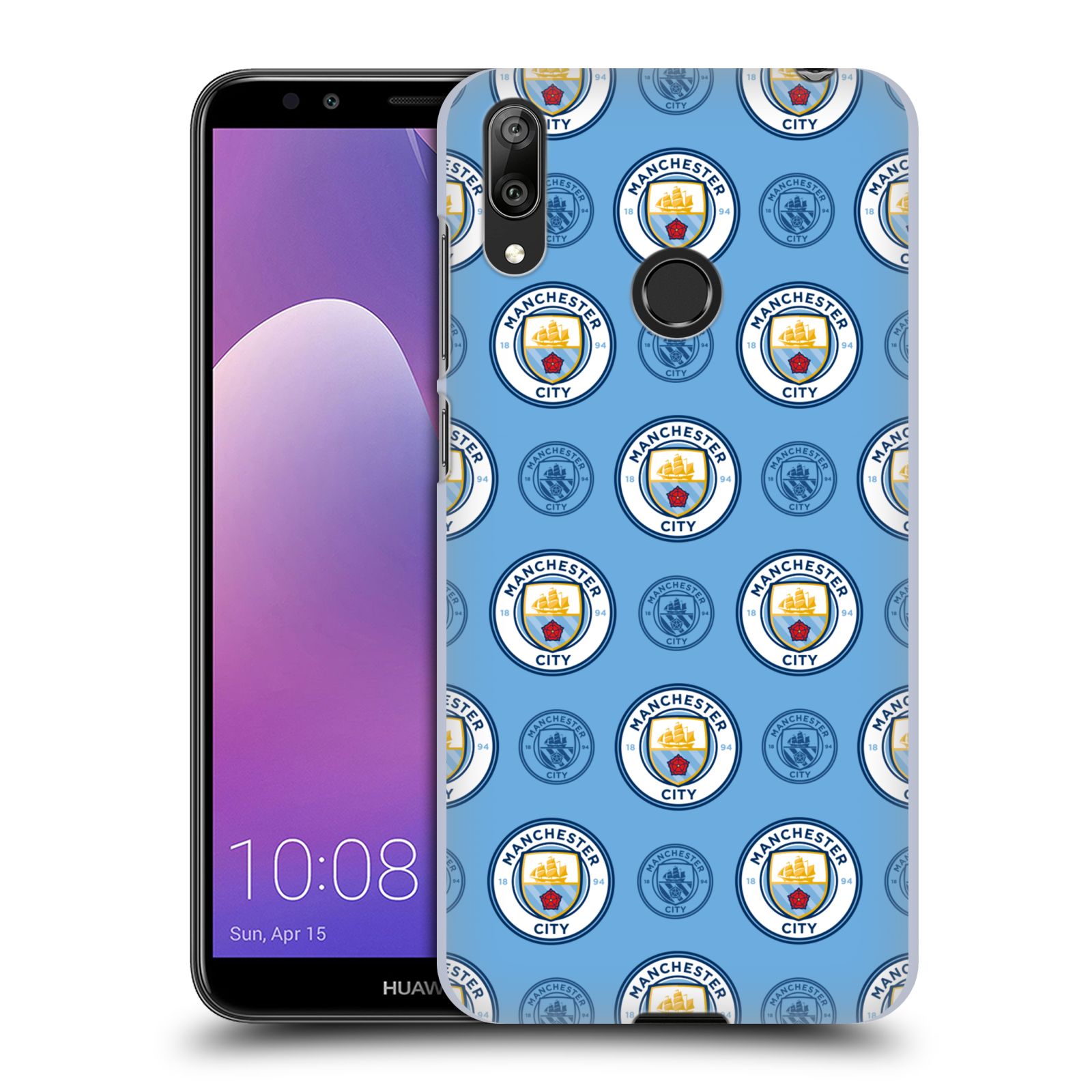 Pouzdro na mobil Huawei Y7 2019 - Head Case - Fotbalový klub Manchester City modrý vzorkovaný malé znaky