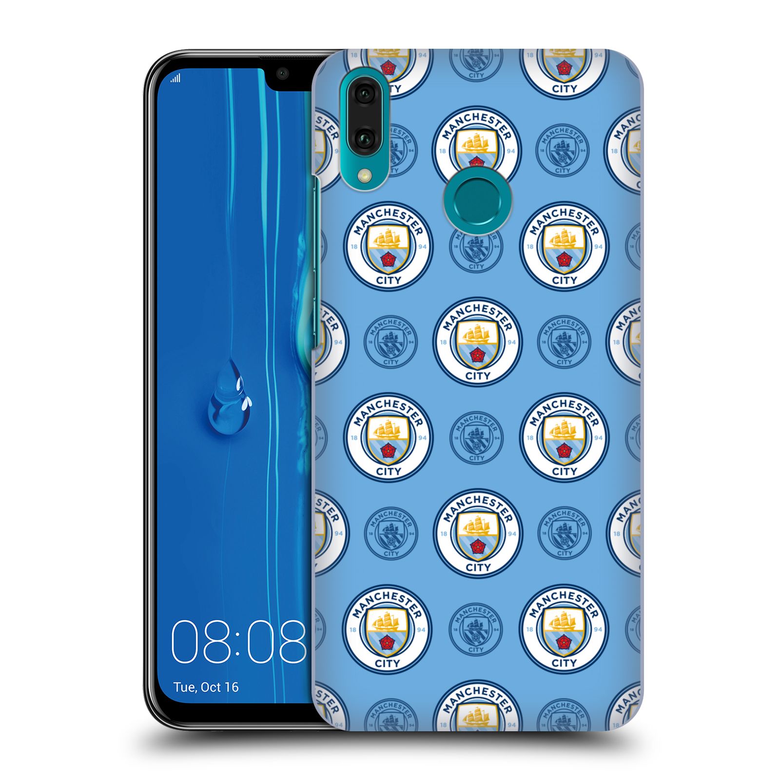 Pouzdro na mobil Huawei Y9 2019 - HEAD CASE - Fotbalový klub Manchester City modrý vzorkovaný malé znaky