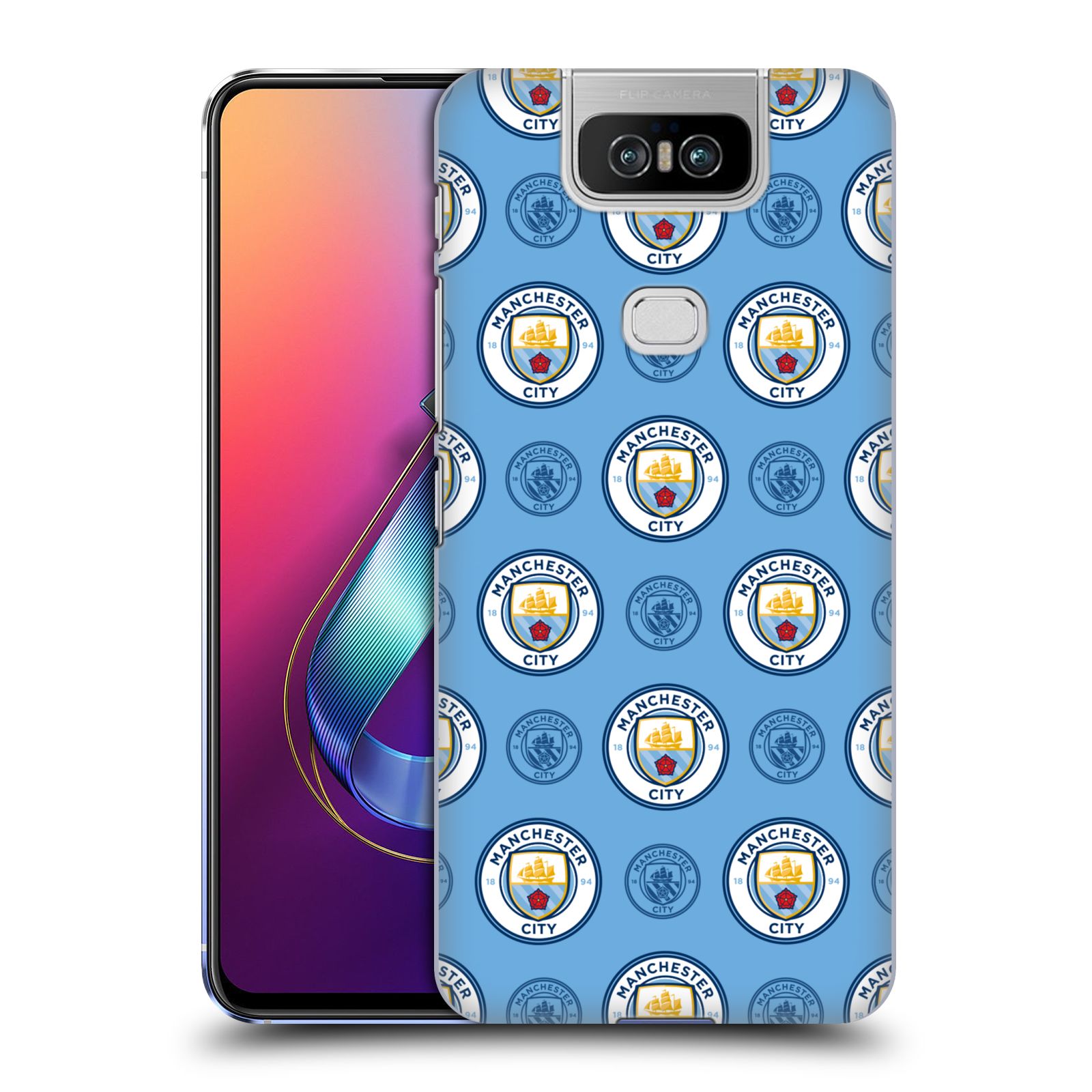 Pouzdro na mobil Asus Zenfone 6 ZS630KL - HEAD CASE - Fotbalový klub Manchester City modrý vzorkovaný malé znaky