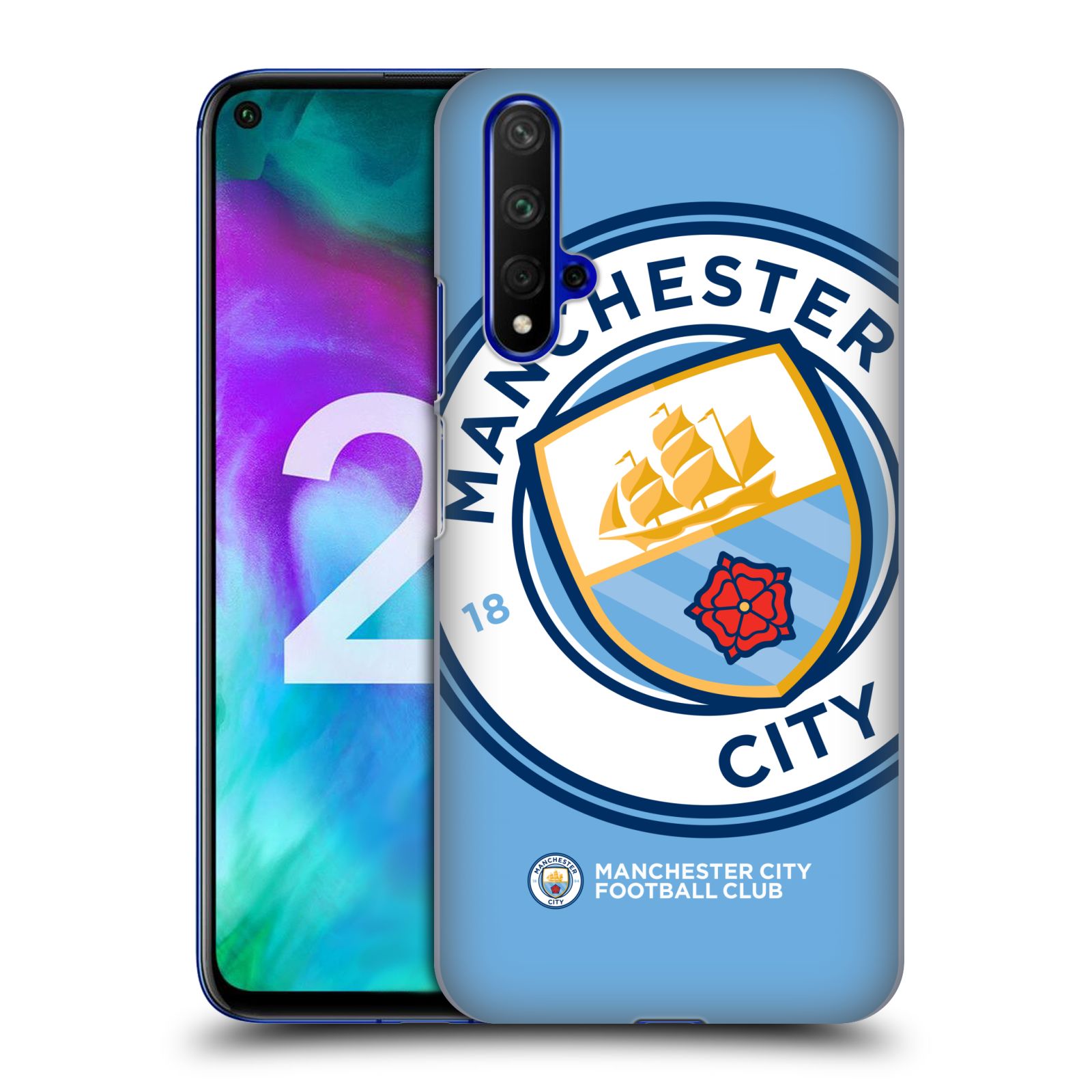 Pouzdro na mobil Honor 20 - HEAD CASE - Fotbalový klub Manchester City modrý velký přesahující znak