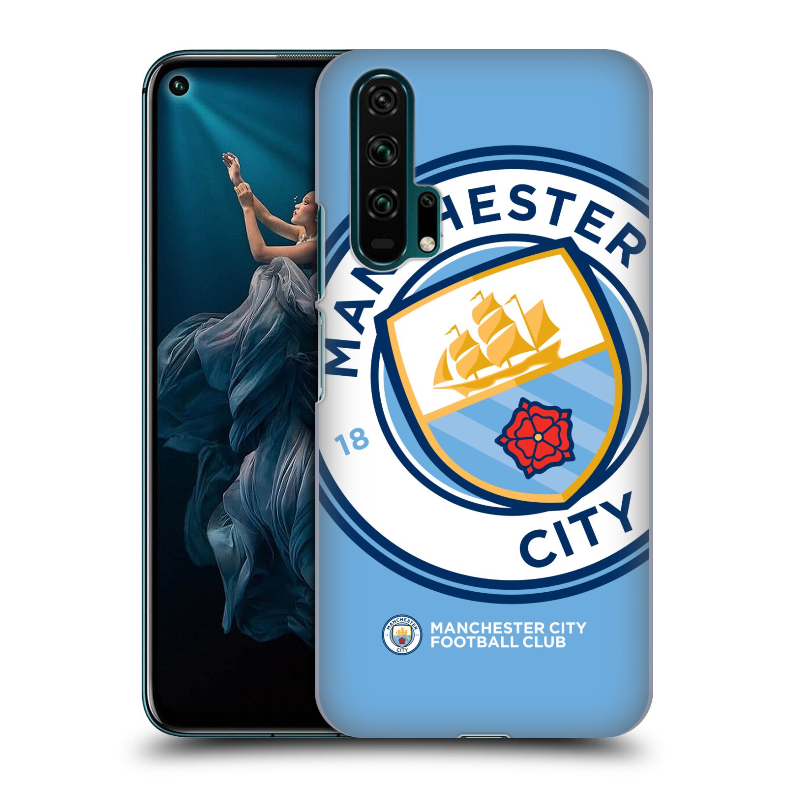 Pouzdro na mobil Honor 20 PRO - HEAD CASE - Fotbalový klub Manchester City modrý velký přesahující znak