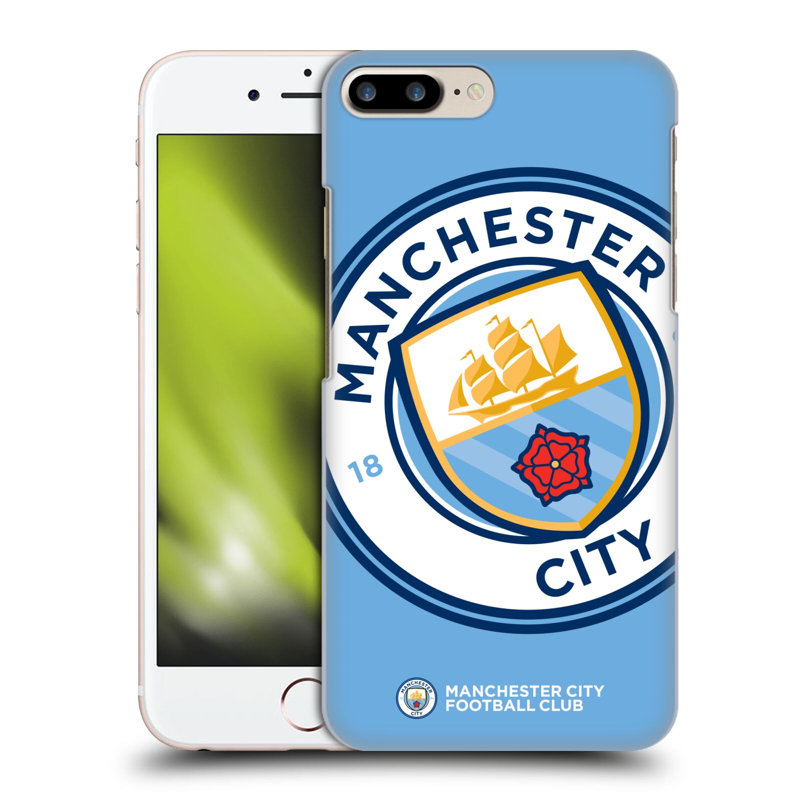 Plastové pouzdro pro mobil Apple Iphone 8 PLUS Fotbalový klub Manchester City modrý velký přesahující znak