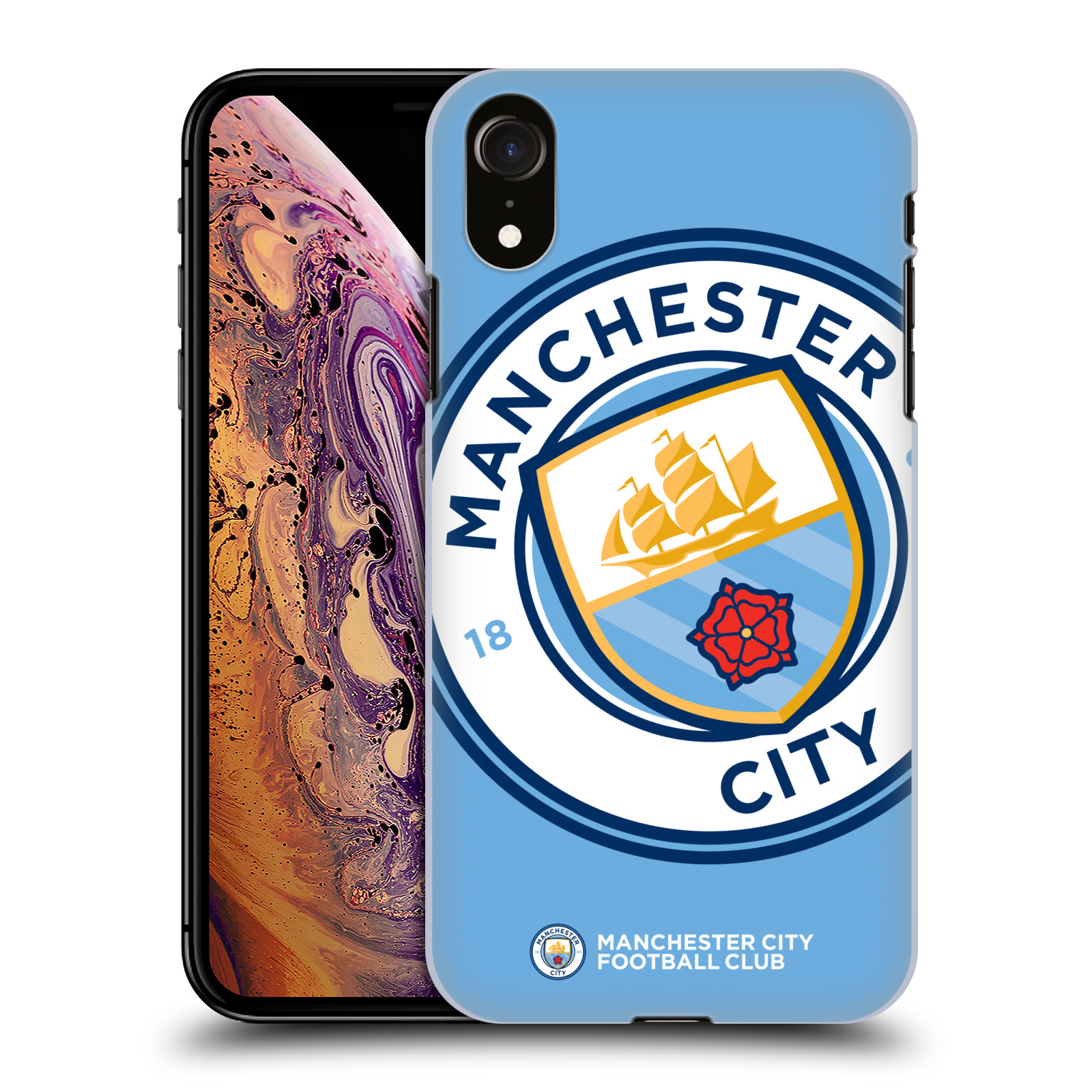 HEAD CASE plastový obal na mobil Apple Iphone XR Fotbalový klub Manchester City modrý velký přesahující znak