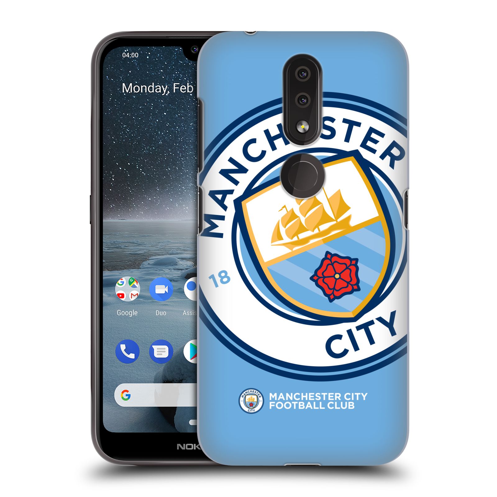 Pouzdro na mobil Nokia 4.2 - HEAD CASE - Fotbalový klub Manchester City modrý velký přesahující znak