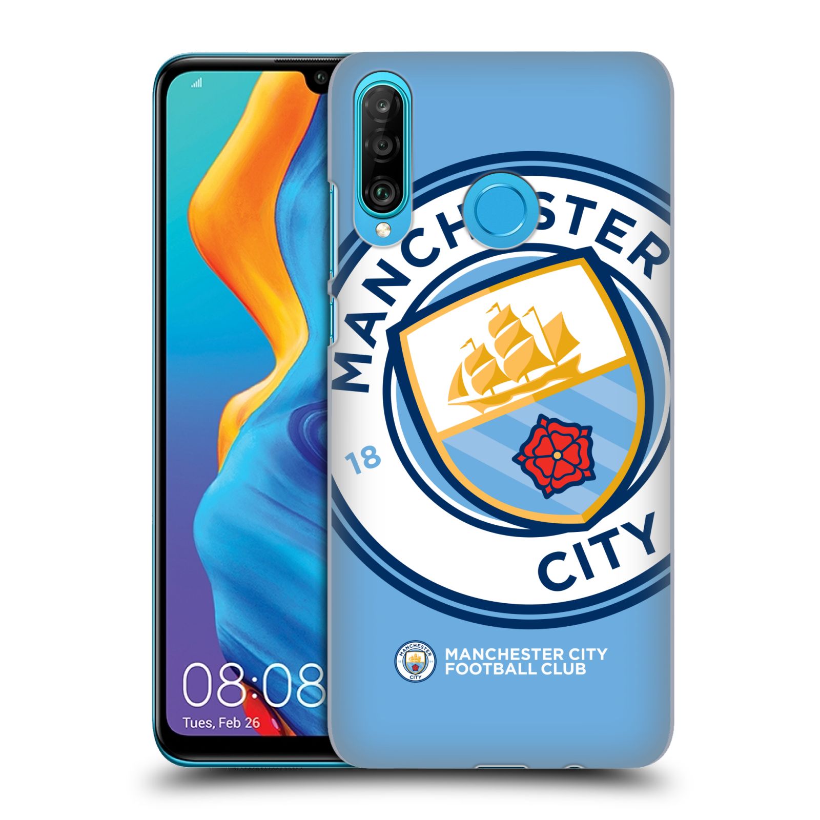 Pouzdro na mobil Huawei P30 LITE - HEAD CASE - Fotbalový klub Manchester City modrý velký přesahující znak