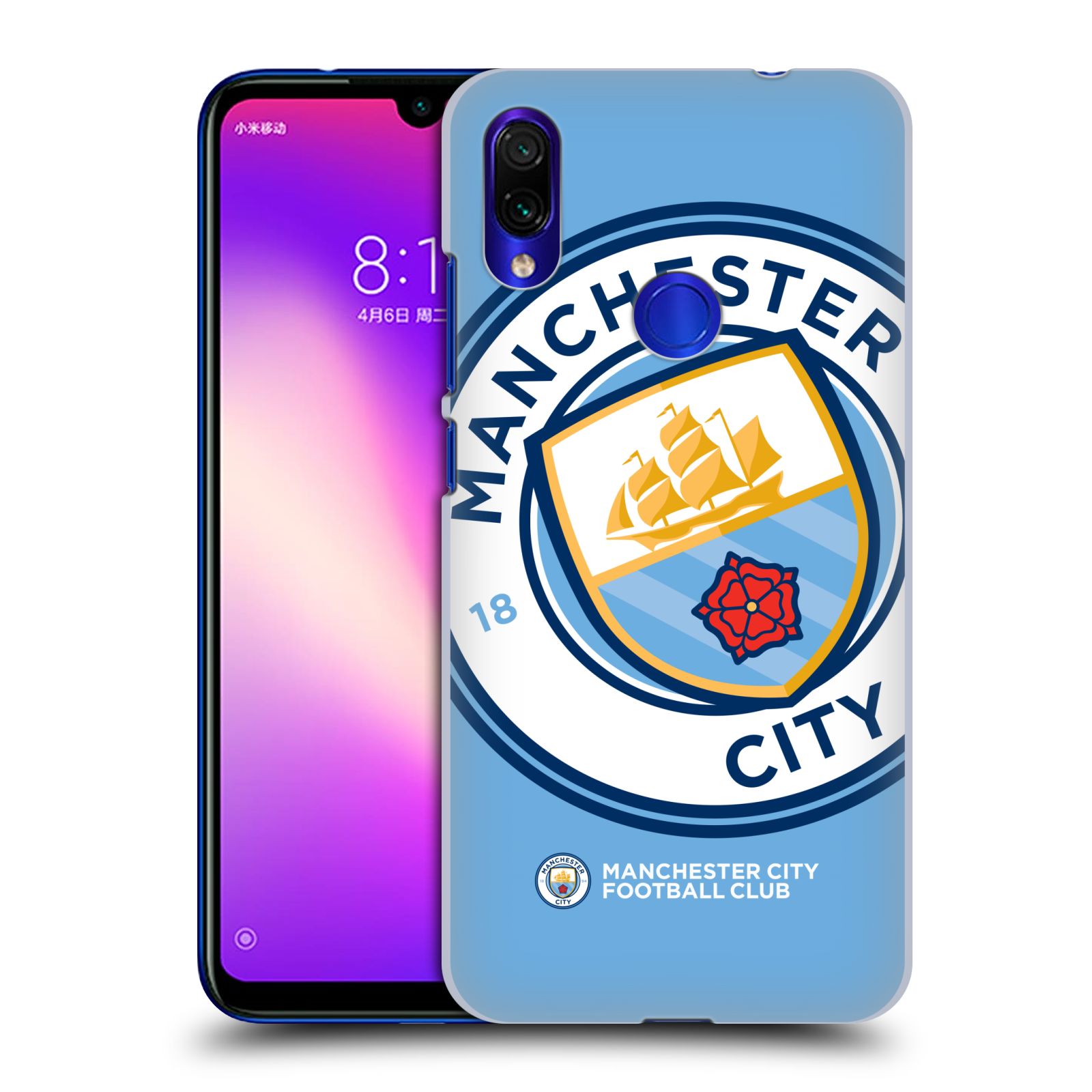 Pouzdro na mobil Xiaomi Redmi Note 7 - Head Case - Fotbalový klub Manchester City modrý velký přesahující znak
