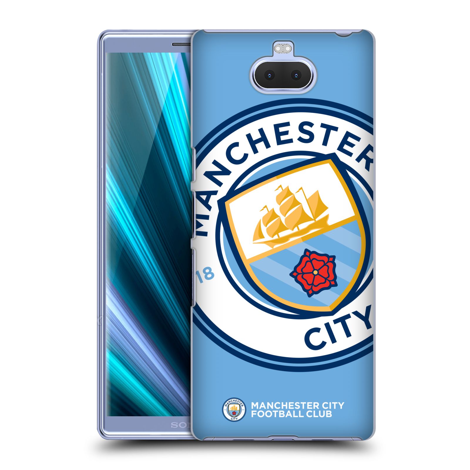 Pouzdro na mobil Sony Xperia 10 - Head Case - Fotbalový klub Manchester City modrý velký přesahující znak