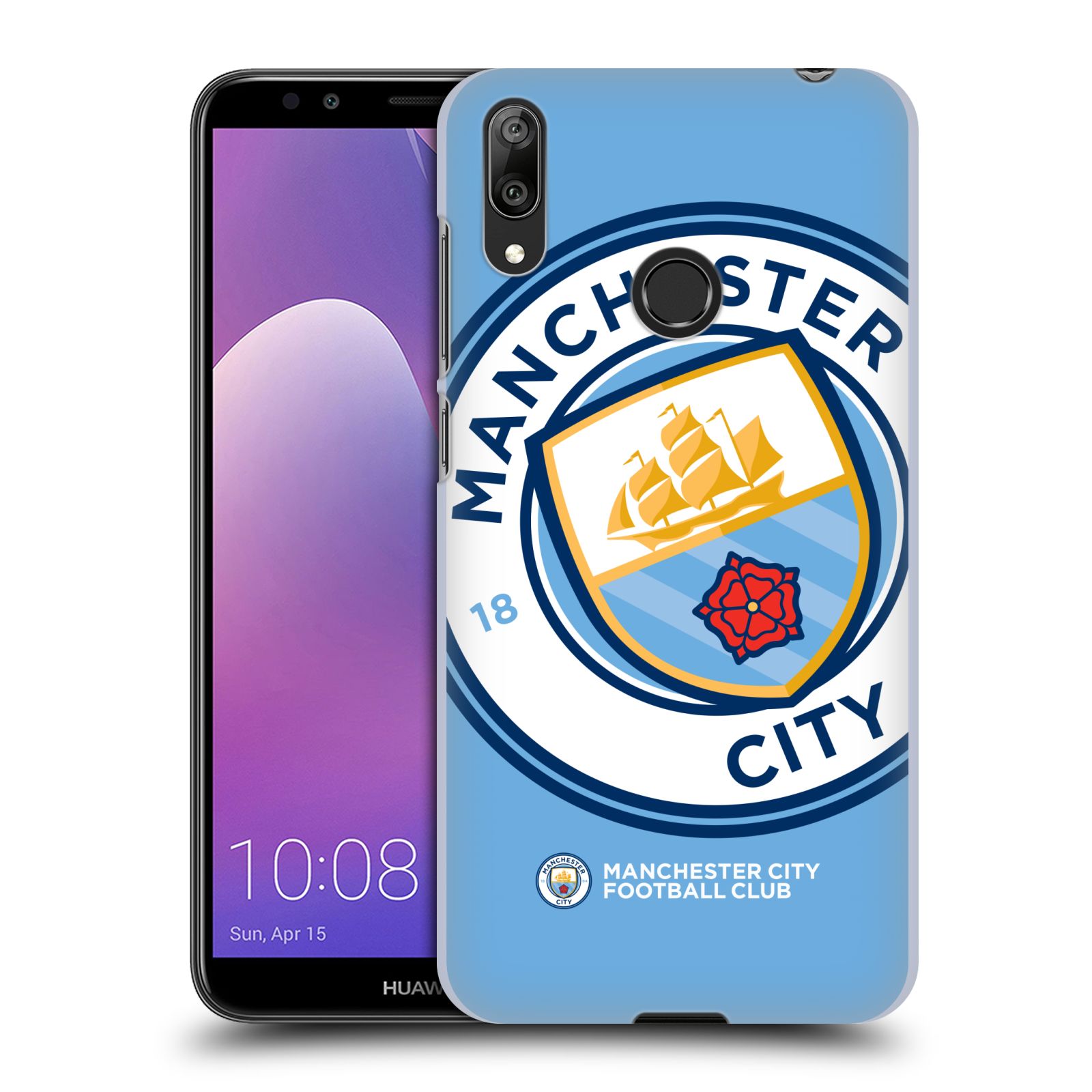 Pouzdro na mobil Huawei Y7 2019 - Head Case - Fotbalový klub Manchester City modrý velký přesahující znak