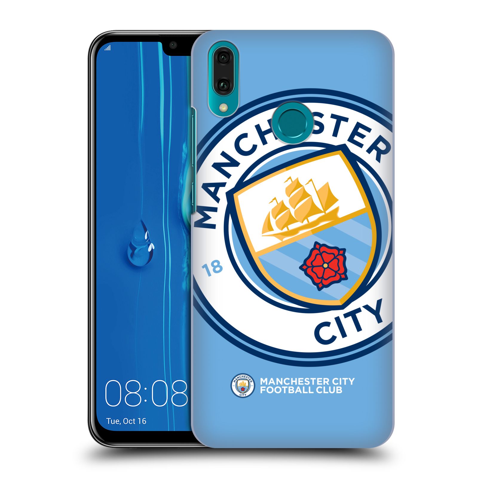 Pouzdro na mobil Huawei Y9 2019 - HEAD CASE - Fotbalový klub Manchester City modrý velký přesahující znak