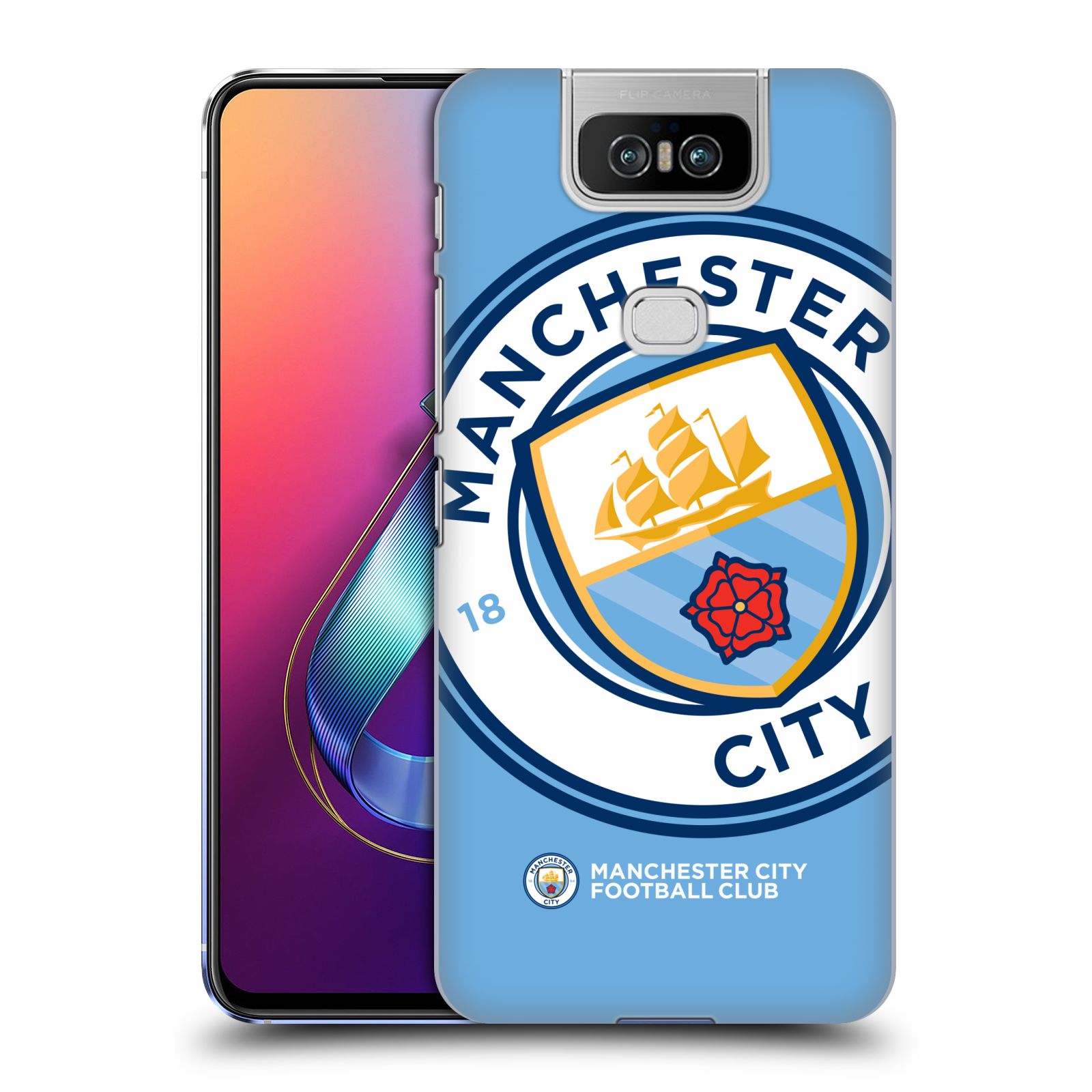Pouzdro na mobil Asus Zenfone 6 ZS630KL - HEAD CASE - Fotbalový klub Manchester City modrý velký přesahující znak