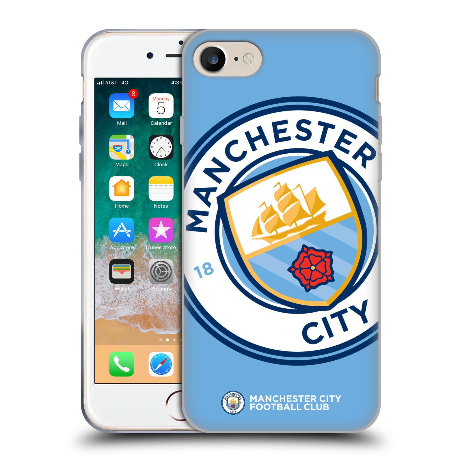 HEAD CASE silikonový obal na mobil Apple Iphone 7 Fotbalový klub Manchester City modrý velký přesahující znak