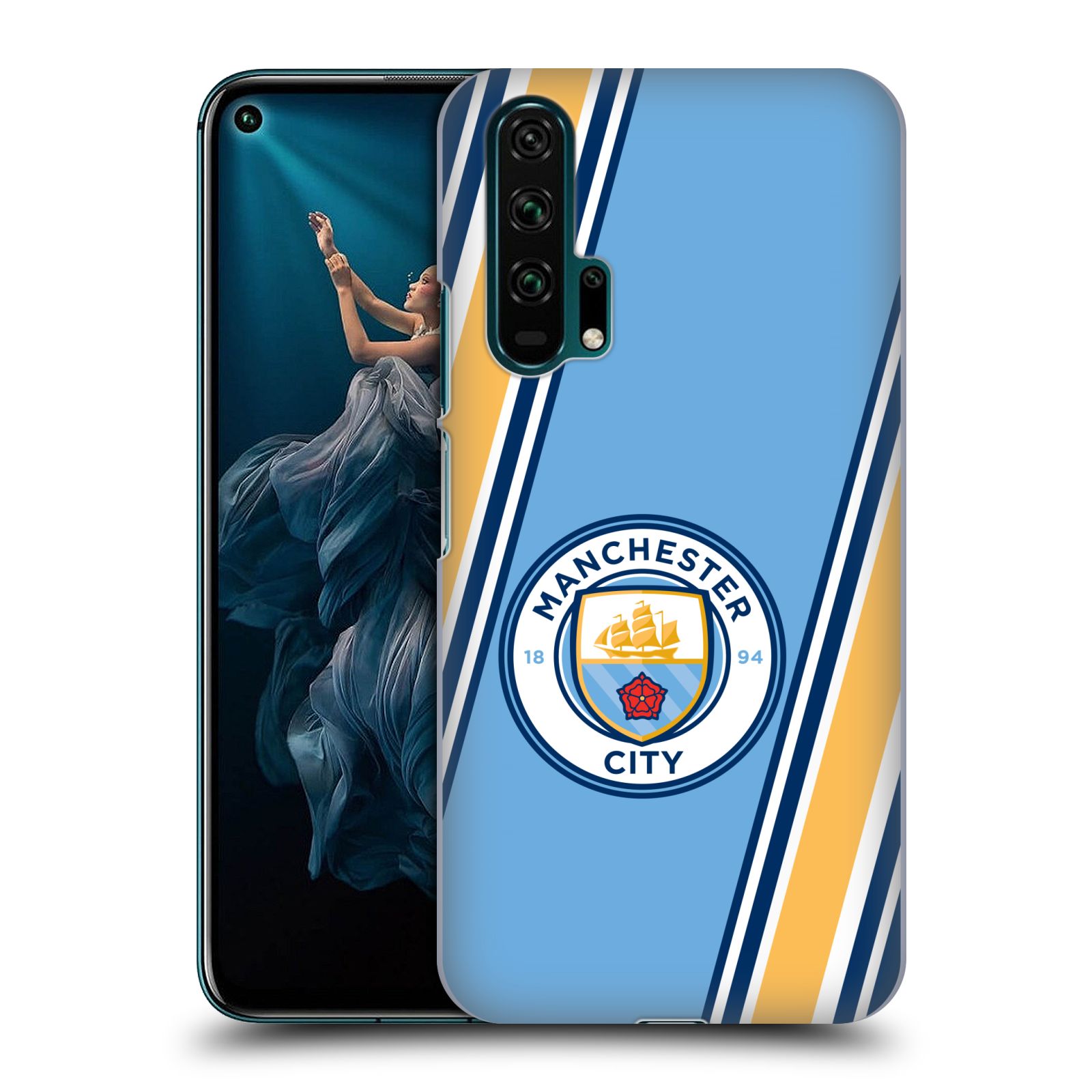 Pouzdro na mobil Honor 20 PRO - HEAD CASE - Fotbalový klub Manchester City modrá barva žluté pruhy