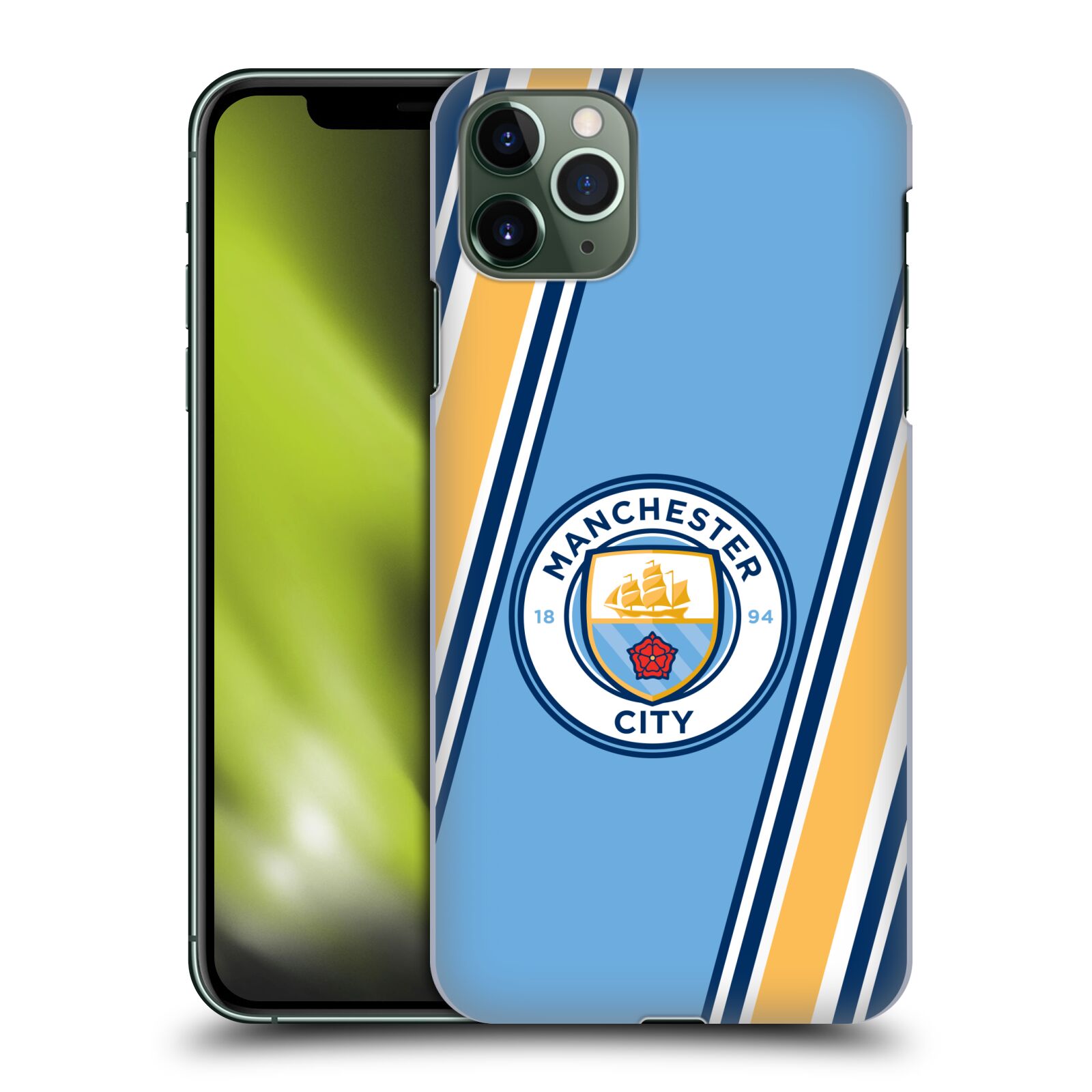 Pouzdro na mobil Apple Iphone 11 PRO MAX - HEAD CASE - Fotbalový klub Manchester City modrá barva žluté pruhy