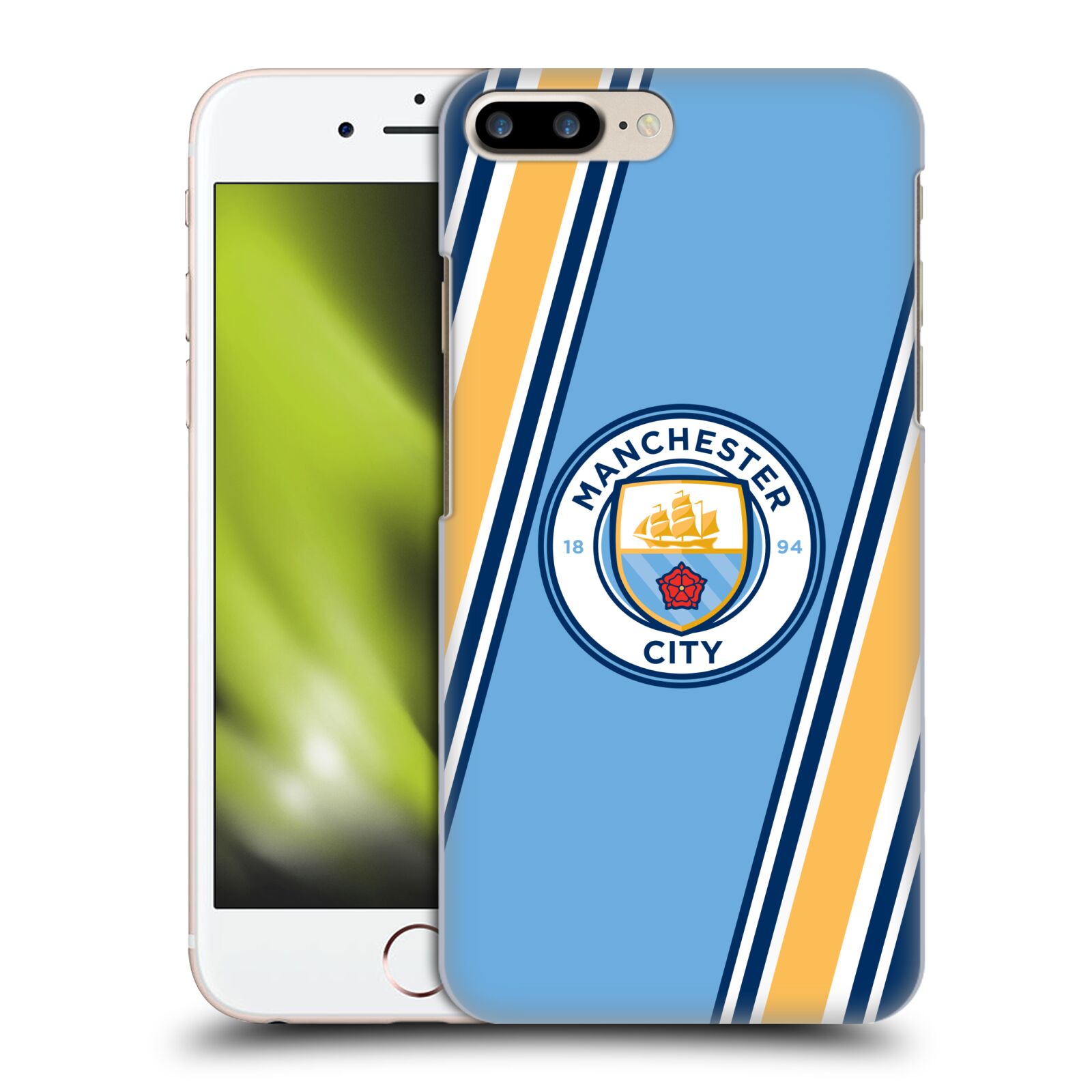 Plastové pouzdro pro mobil Apple Iphone 8 PLUS Fotbalový klub Manchester City modrá barva žluté pruhy
