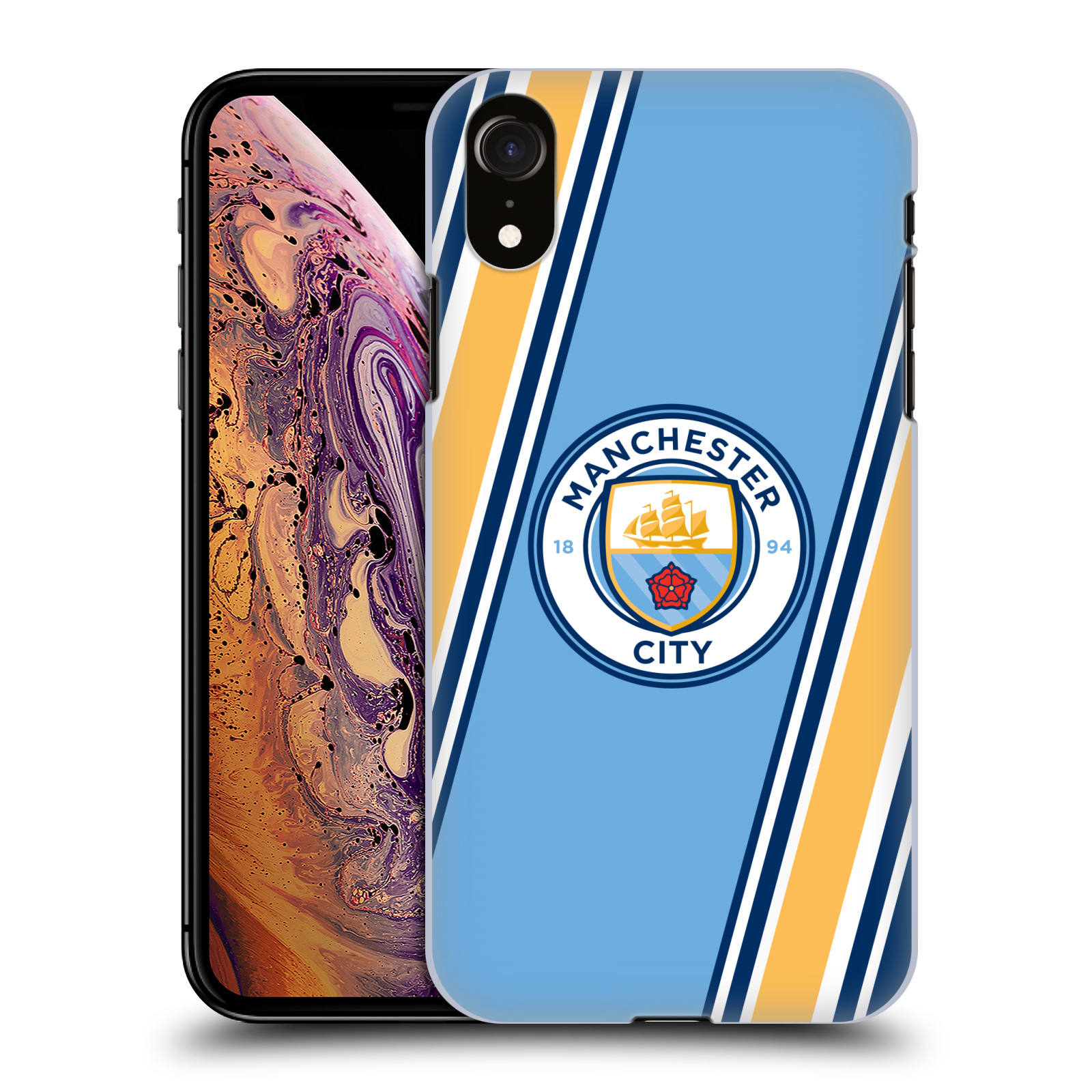 HEAD CASE plastový obal na mobil Apple Iphone XR Fotbalový klub Manchester City modrá barva žluté pruhy