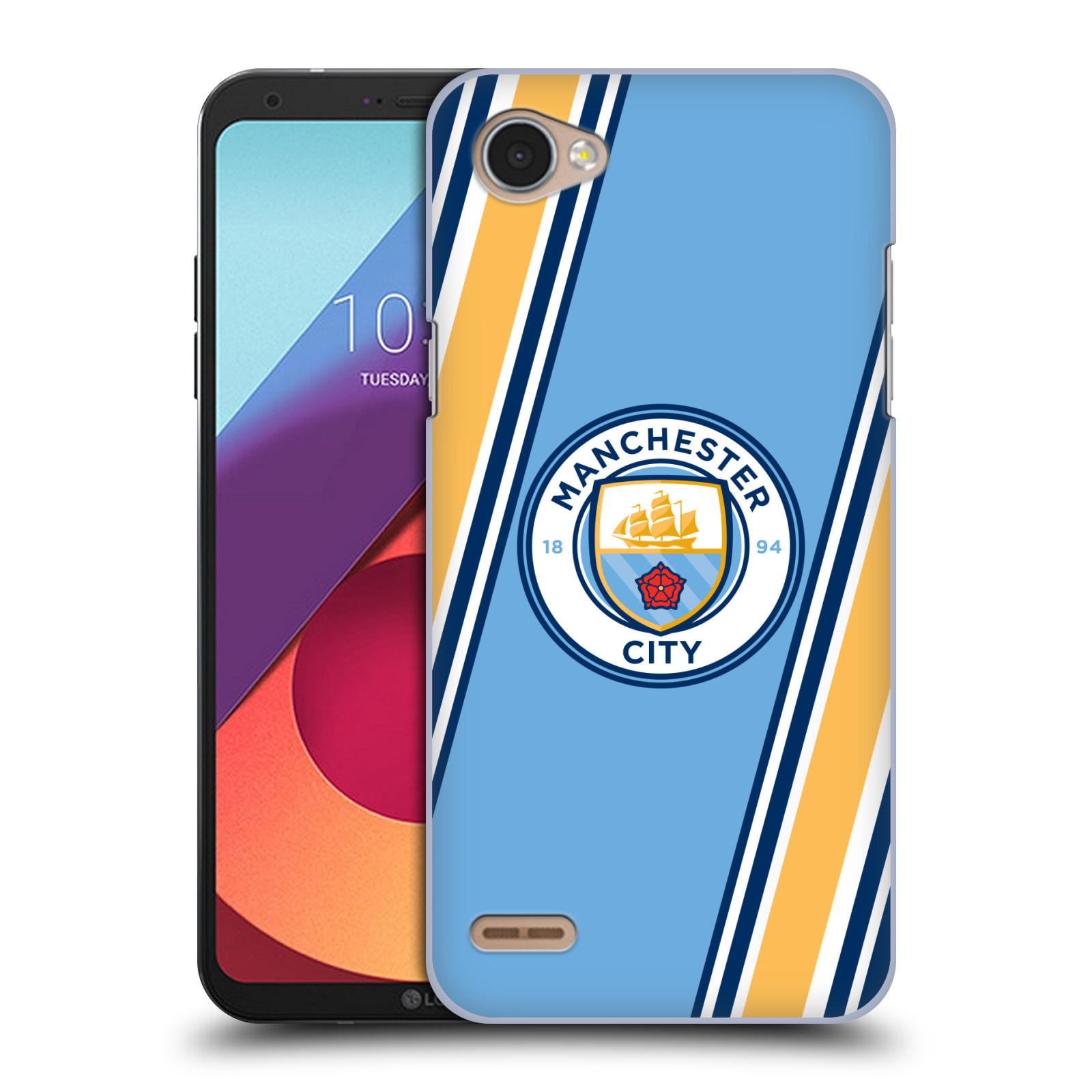 HEAD CASE plastový obal na mobil LG Q6 / Q6 PLUS Fotbalový klub Manchester City modrá barva žluté pruhy