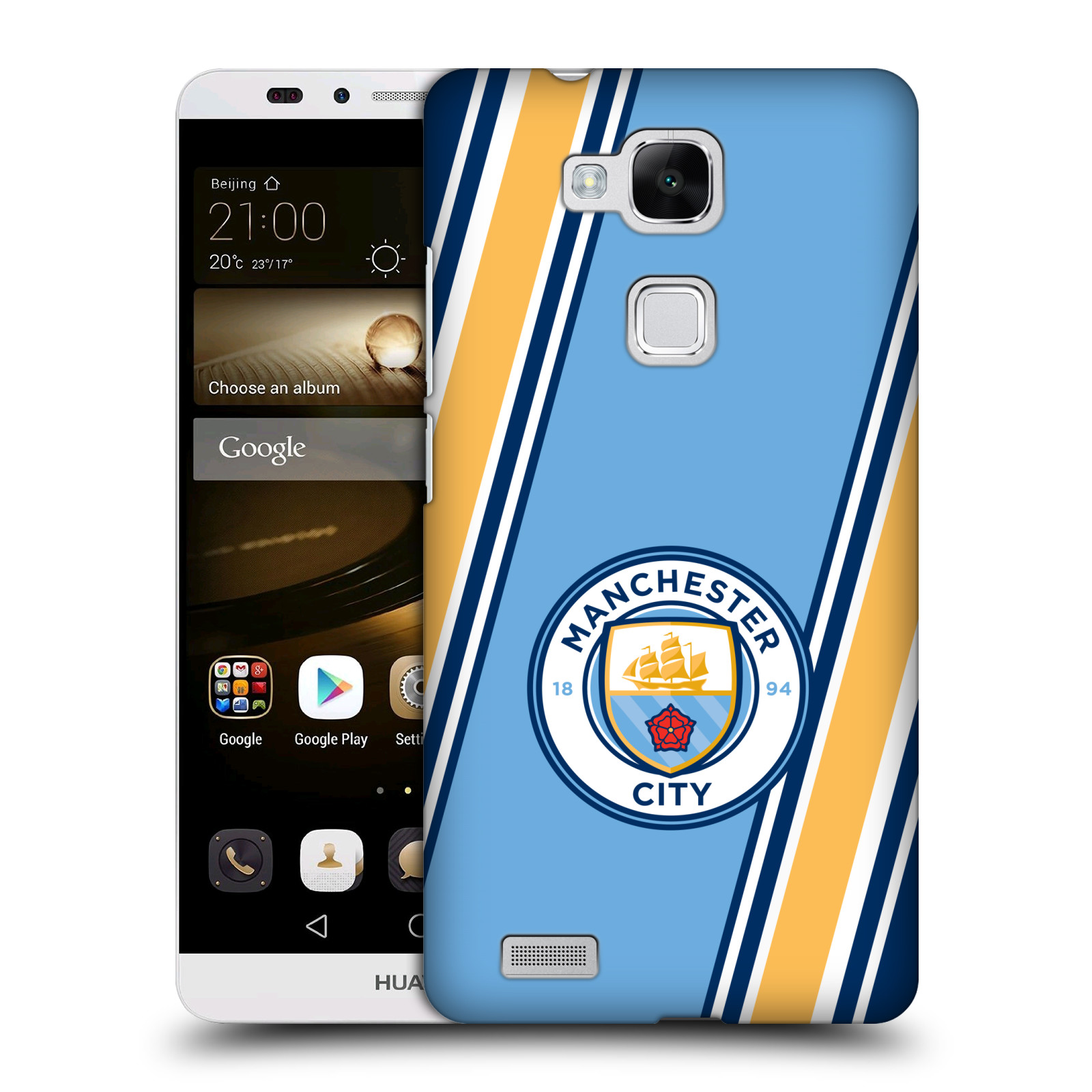 HEAD CASE plastový obal na mobil Huawei Mate 7 Fotbalový klub Manchester City modrá barva žluté pruhy