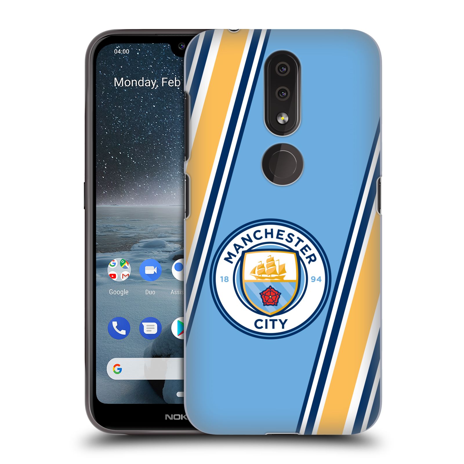 Pouzdro na mobil Nokia 4.2 - HEAD CASE - Fotbalový klub Manchester City modrá barva žluté pruhy