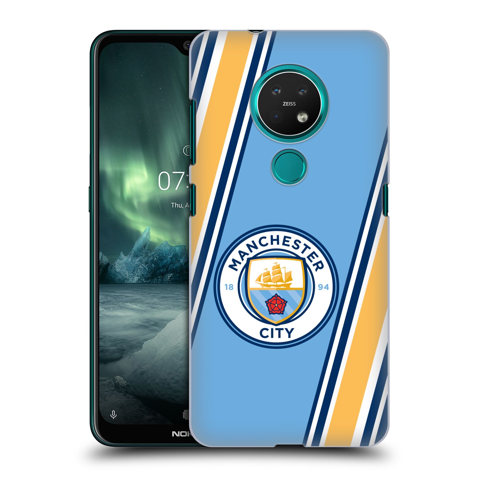 Pouzdro na mobil NOKIA 7.2 - HEAD CASE - Fotbalový klub Manchester City modrá barva žluté pruhy