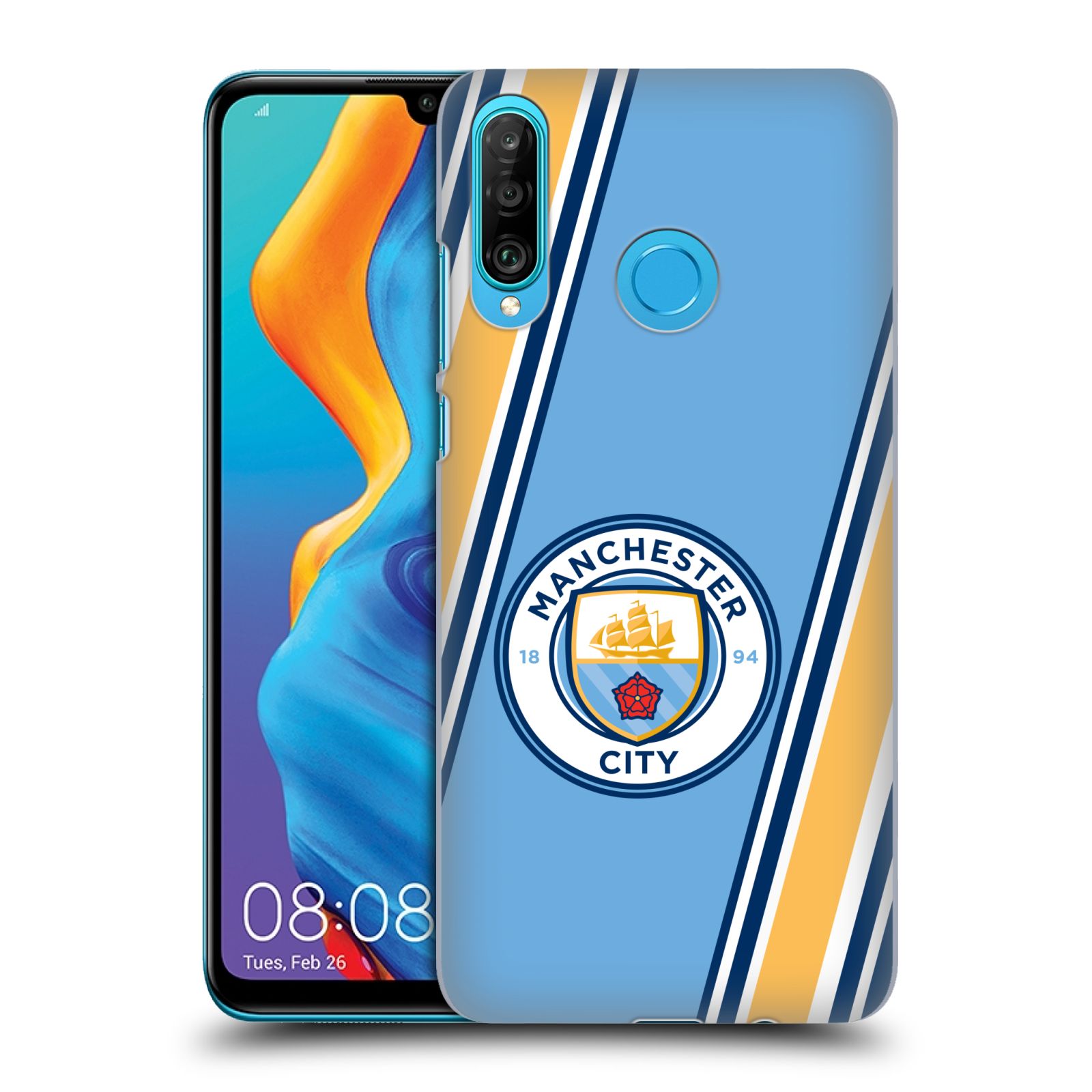 Pouzdro na mobil Huawei P30 LITE - HEAD CASE - Fotbalový klub Manchester City modrá barva žluté pruhy