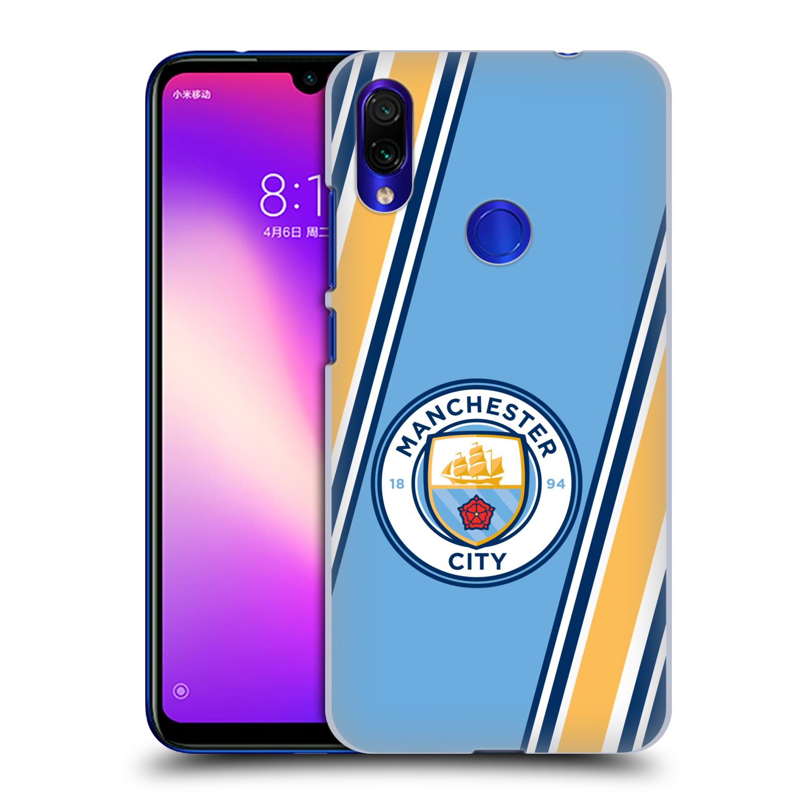 Pouzdro na mobil Xiaomi Redmi Note 7 - Head Case - Fotbalový klub Manchester City modrá barva žluté pruhy
