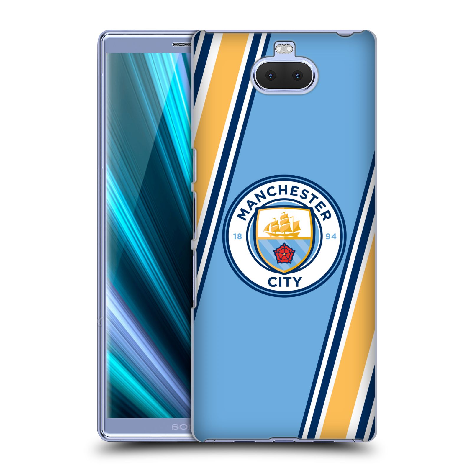 Pouzdro na mobil Sony Xperia 10 - Head Case - Fotbalový klub Manchester City modrá barva žluté pruhy