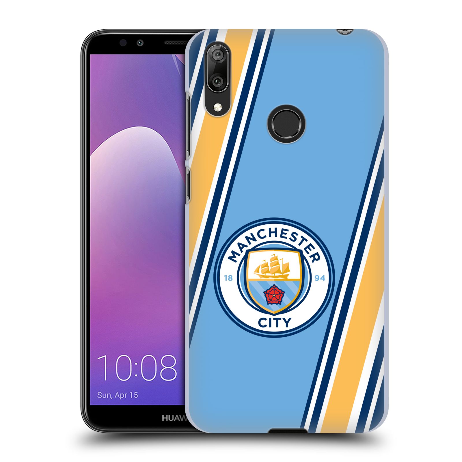Pouzdro na mobil Huawei Y7 2019 - Head Case - Fotbalový klub Manchester City modrá barva žluté pruhy